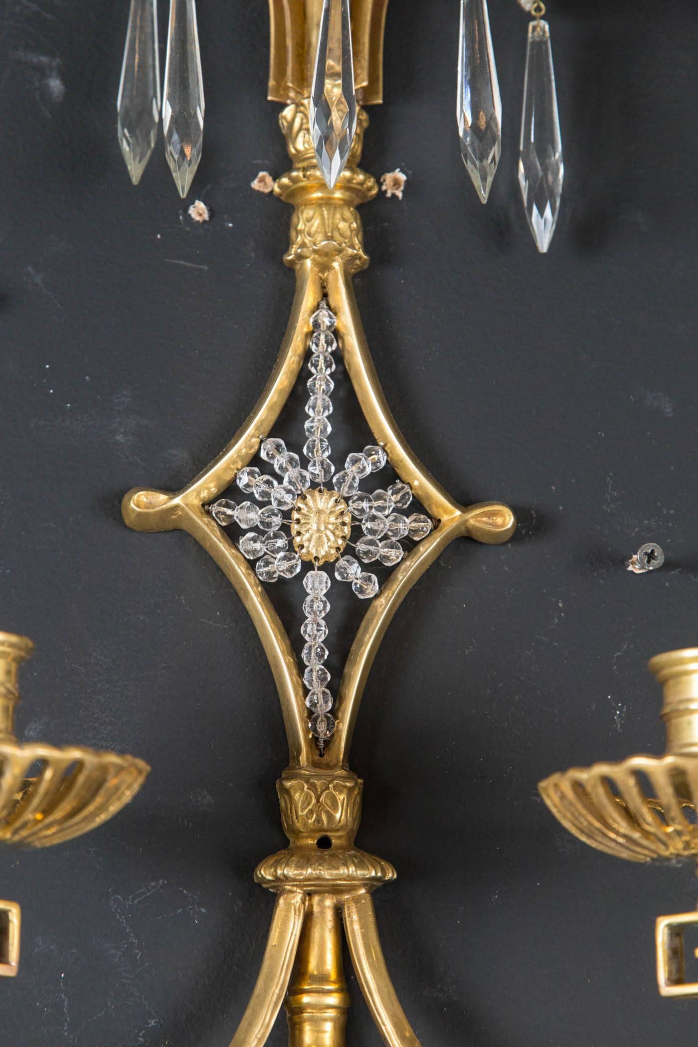 Caldwell Sconces with Crystal Hangings, Set of Eight In Excellent Condition For Sale In Stamford, CT