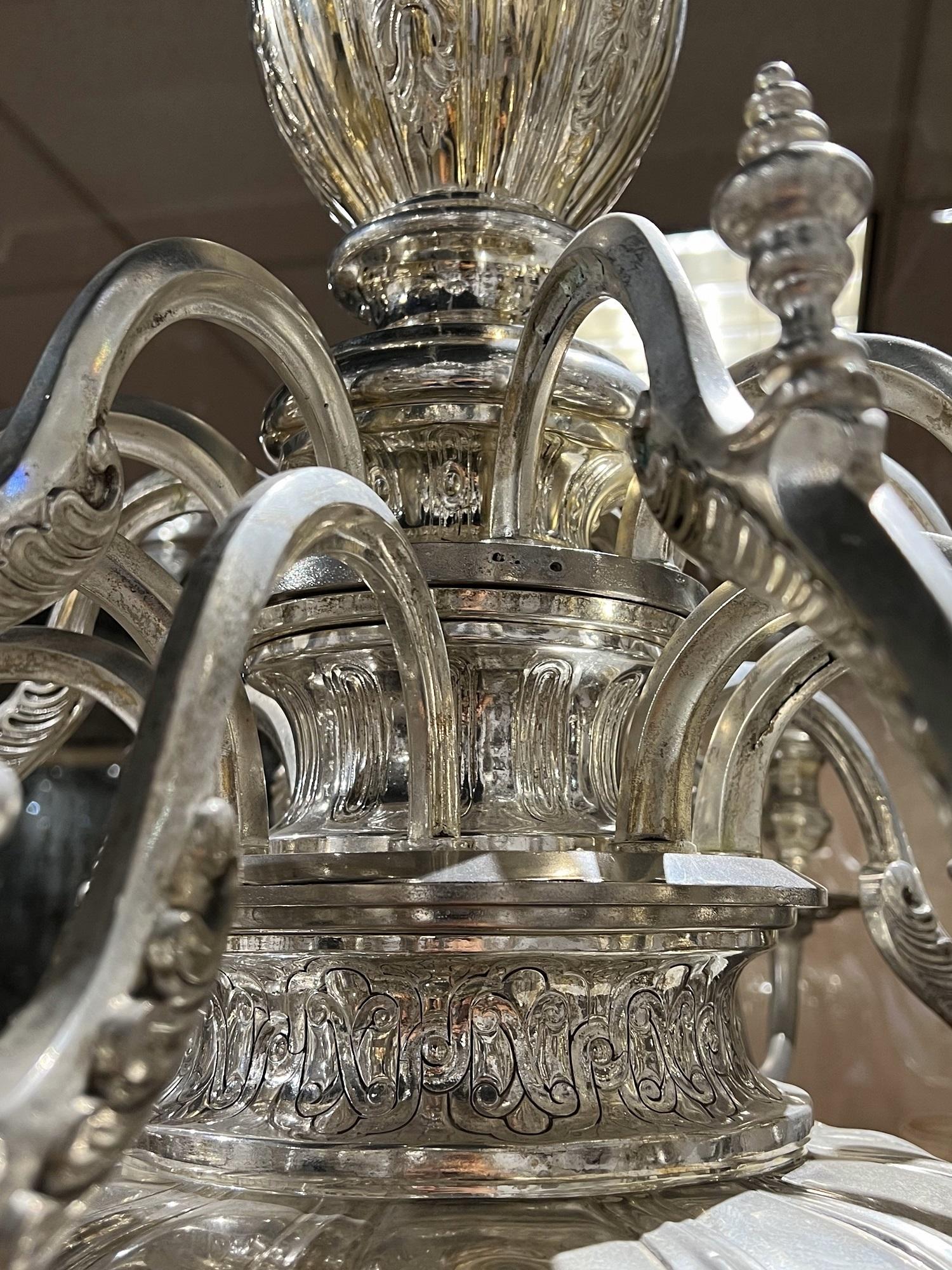 Caldwell Silver Plated 16 Light Chandelier, Circa 1900 In Good Condition In New York, NY