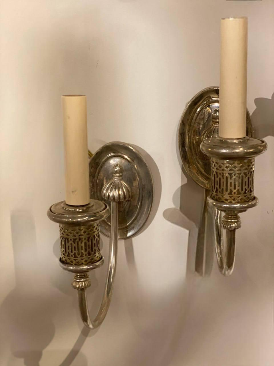 American Classical Caldwell Silver Plated One Light Sconces  For Sale