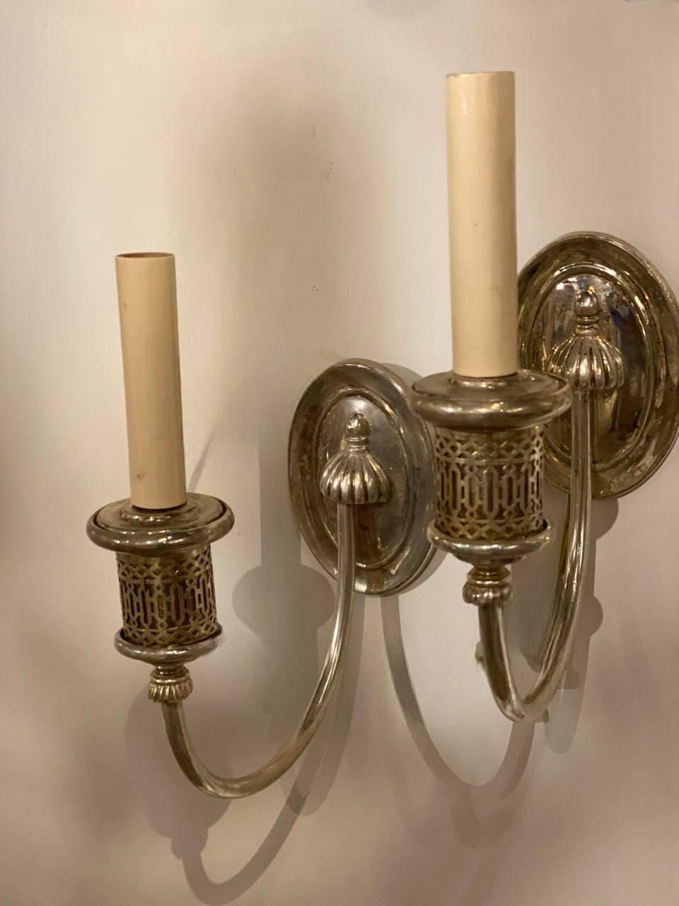 American Caldwell Silver Plated One Light Sconces  For Sale