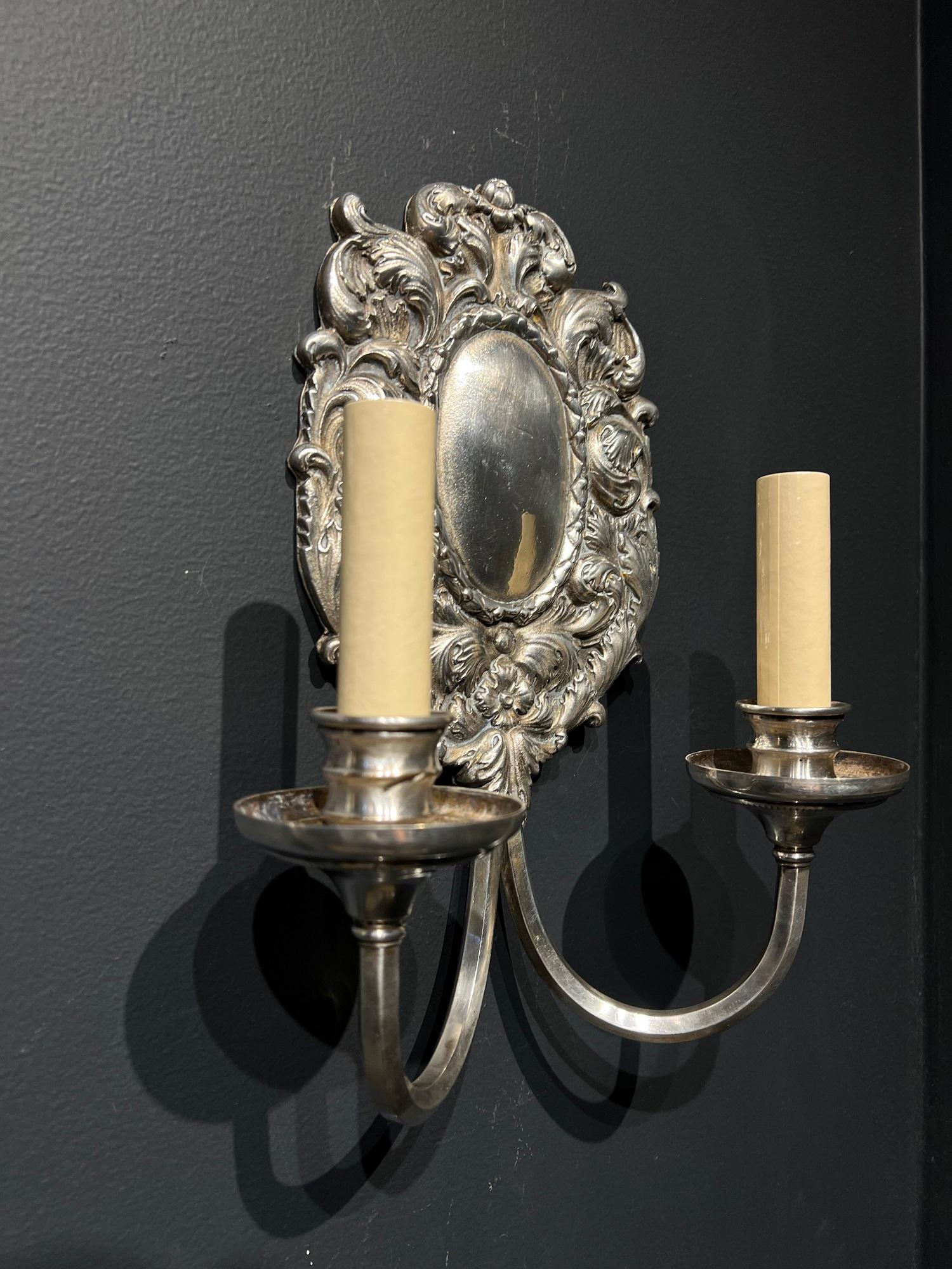 Pair of Caldwell Silver Plated Sconces 1