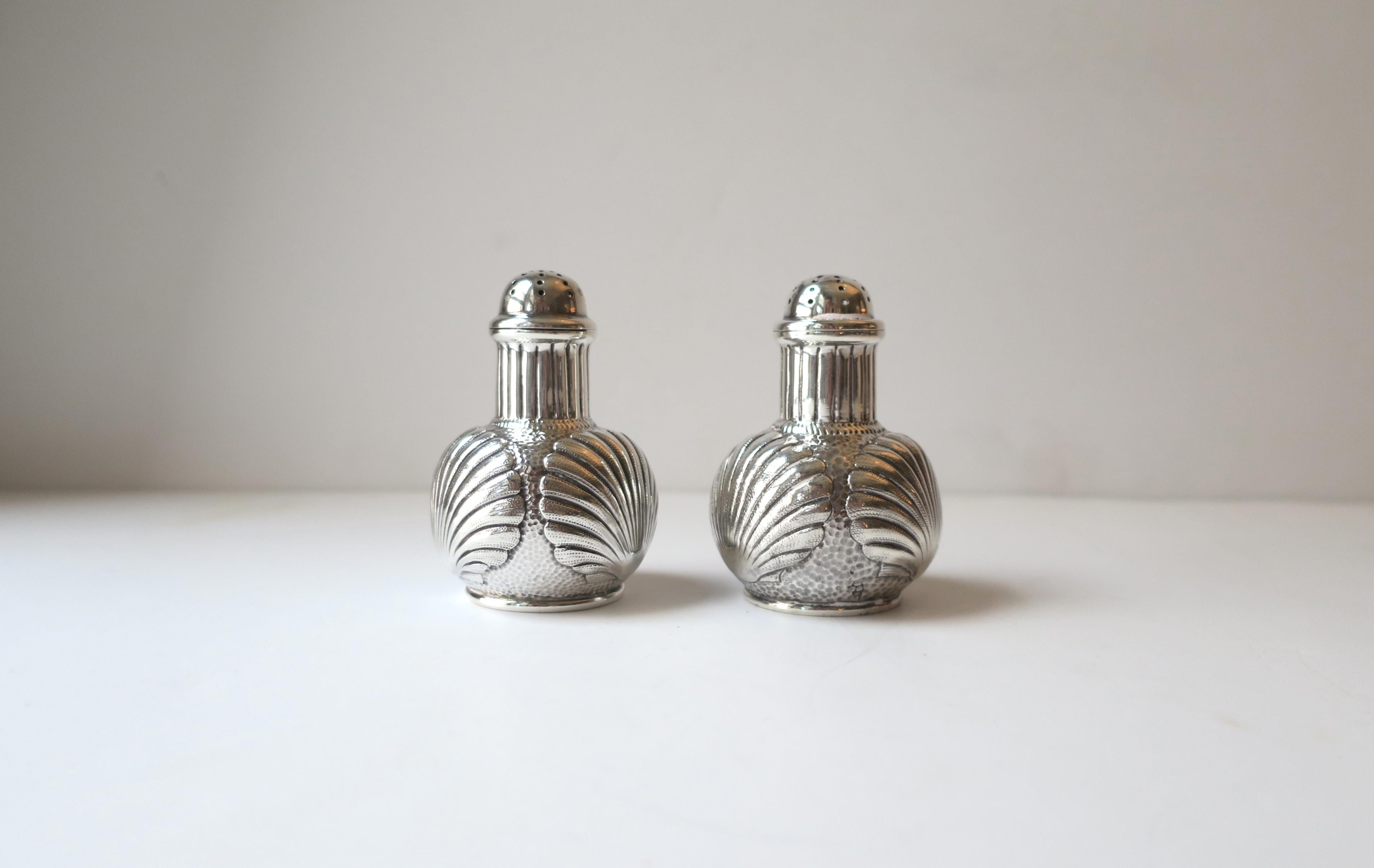 Sterling Silver Salt & Pepper Shakers Scallop Seashell Design by Caldwell, Pair For Sale 1