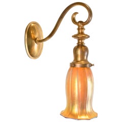 Antique Caldwell & Steuben Cast Brass Sconces with Art Glass Shades