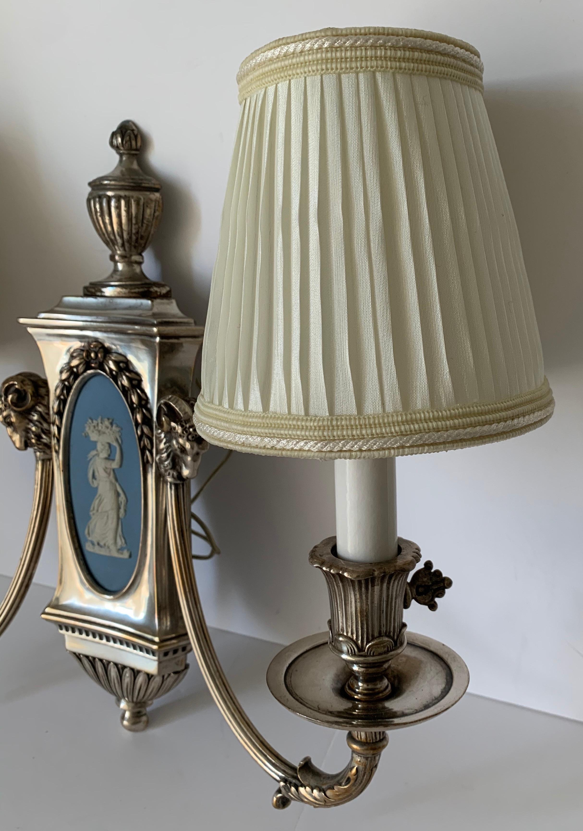 American Caldwell Wedgwood Jasperware and Silver Plated Bronze Sconces