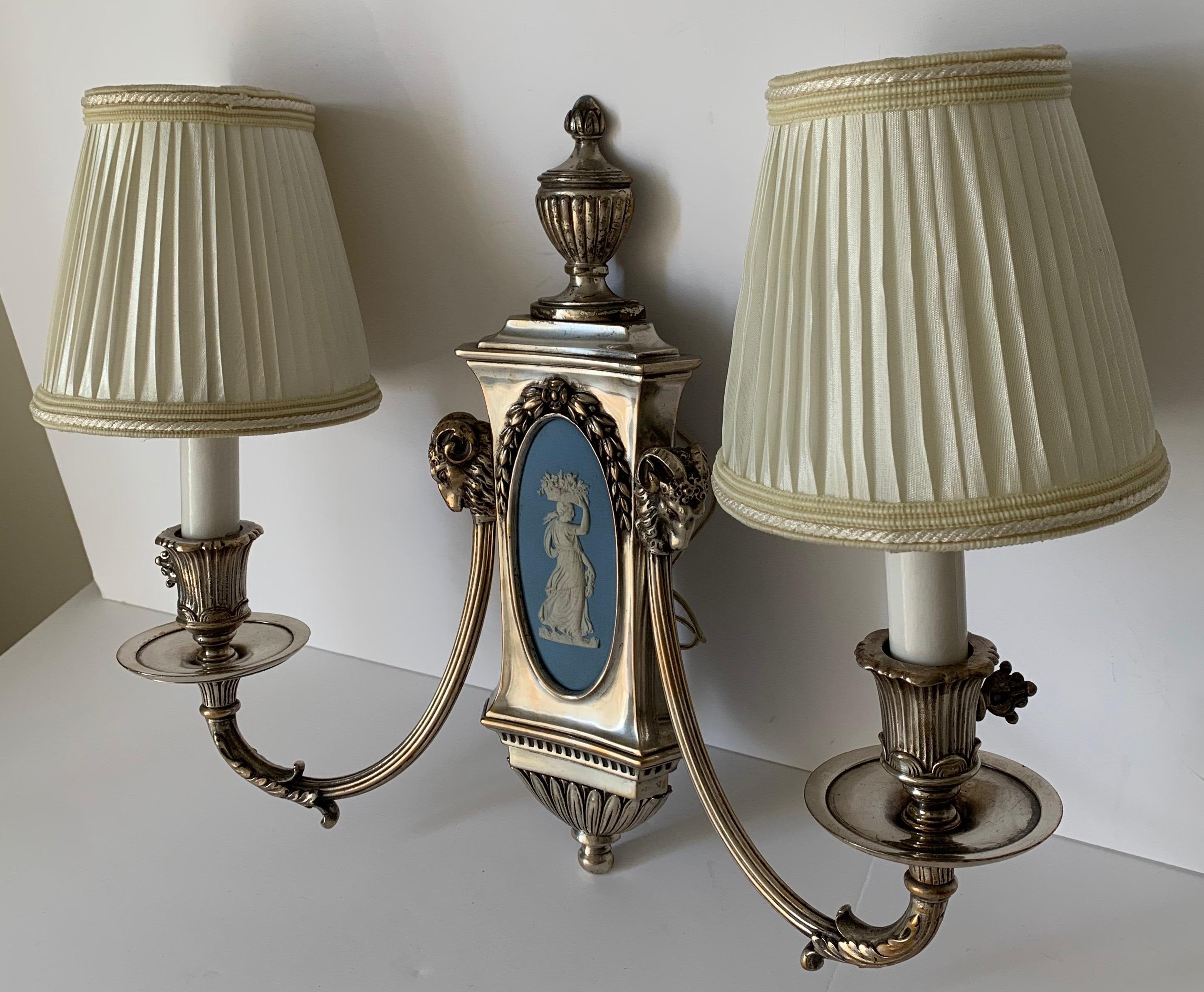 20th Century Caldwell Wedgwood Jasperware and Silver Plated Bronze Sconces