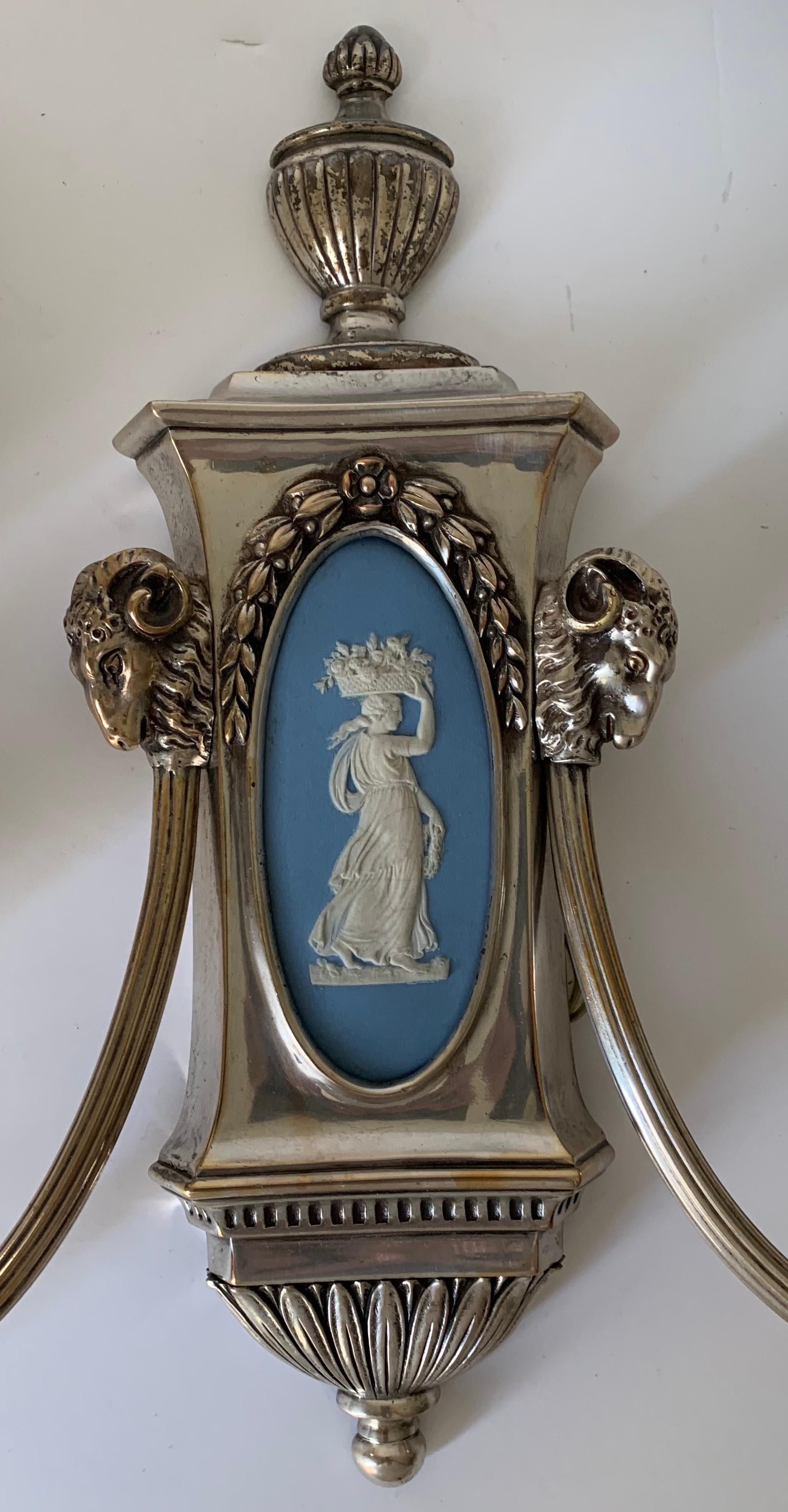 Porcelain Caldwell Wedgwood Jasperware and Silver Plated Bronze Sconces
