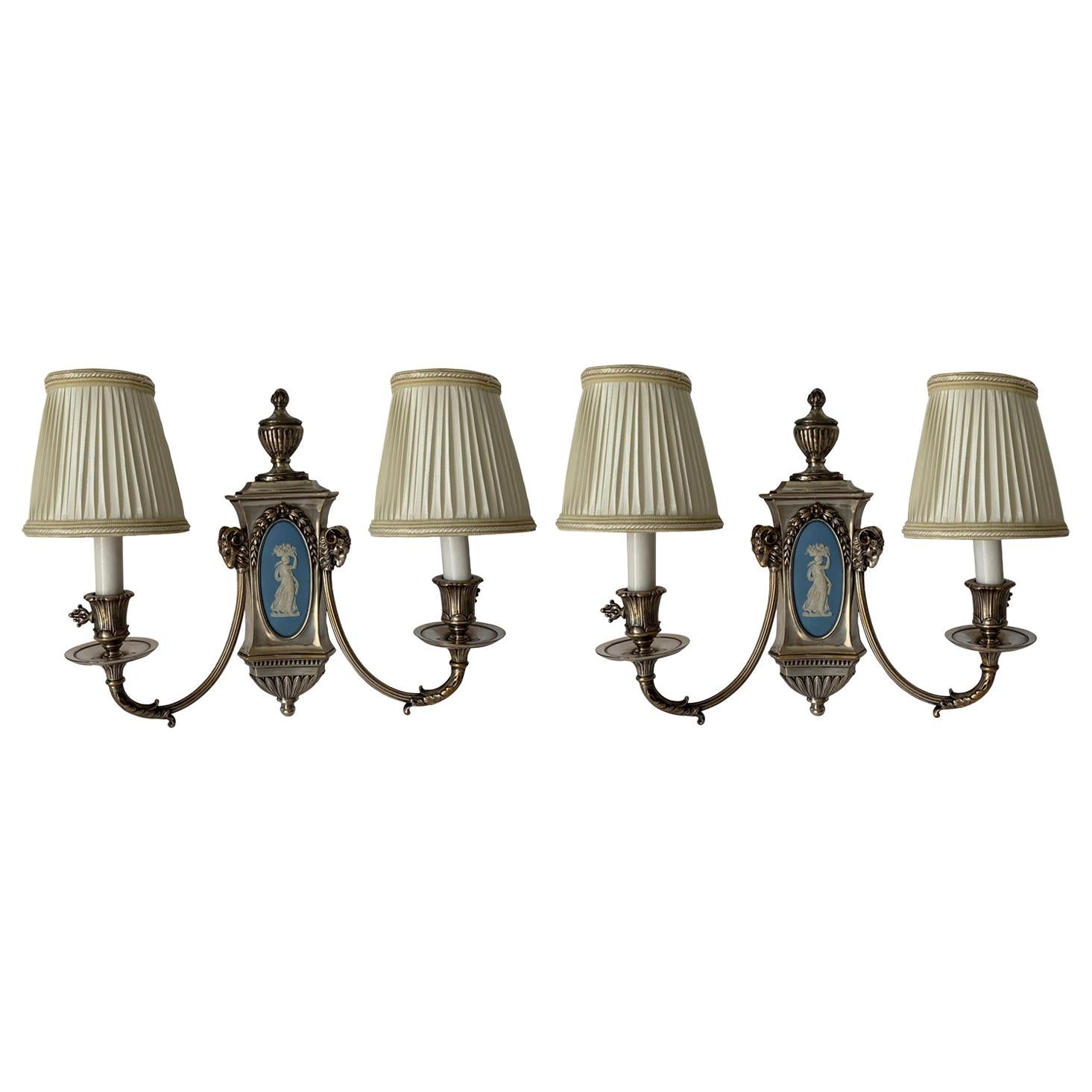 Caldwell Wedgwood Jasperware and Silver Plated Bronze Sconces