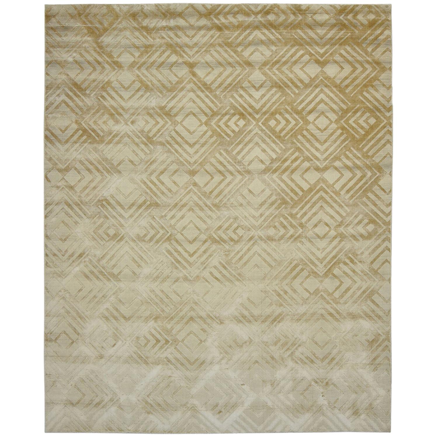 Geometric Lola Gold Lines Handwoven Modern Jute Rug, Carpet and Durrie