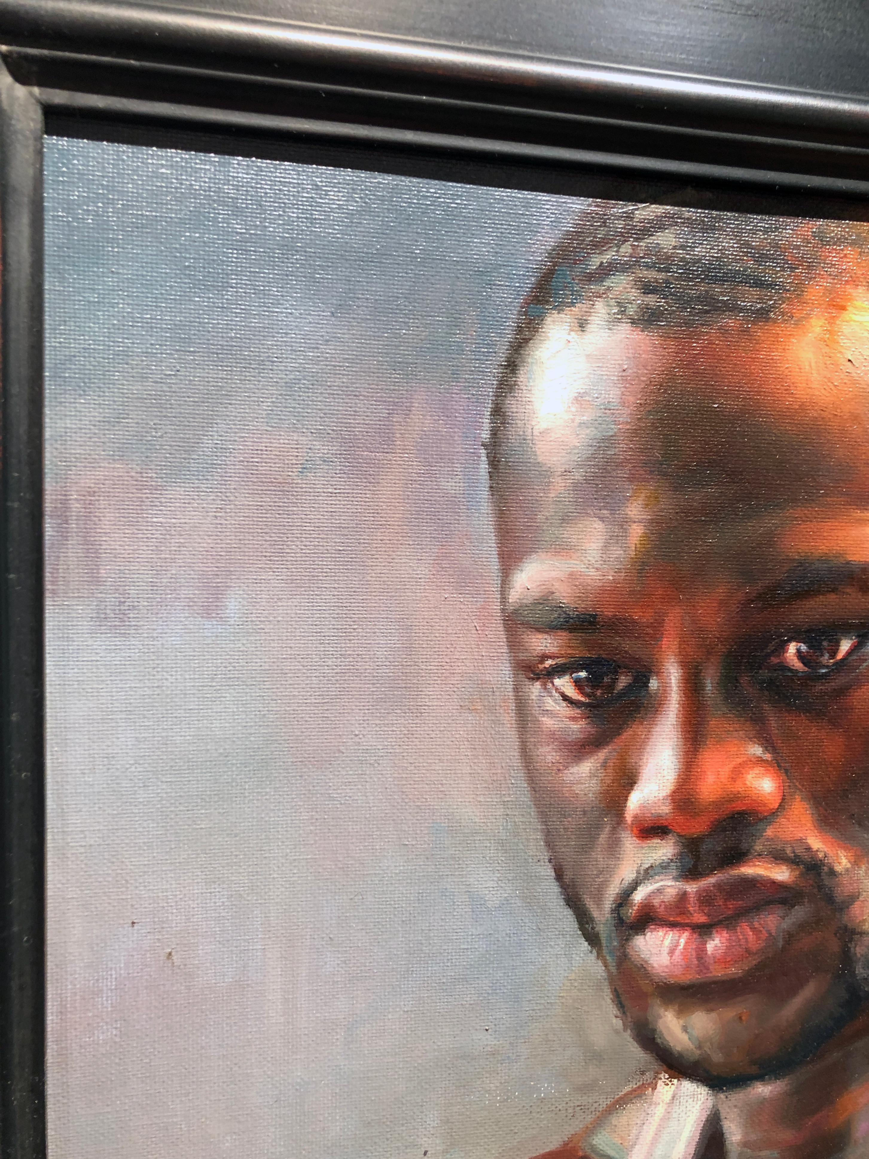 Portrait of Deontay Wilder - Original Oil Painting Portrait of Champion Fighter - Gray Figurative Painting by Caleb O'Connor