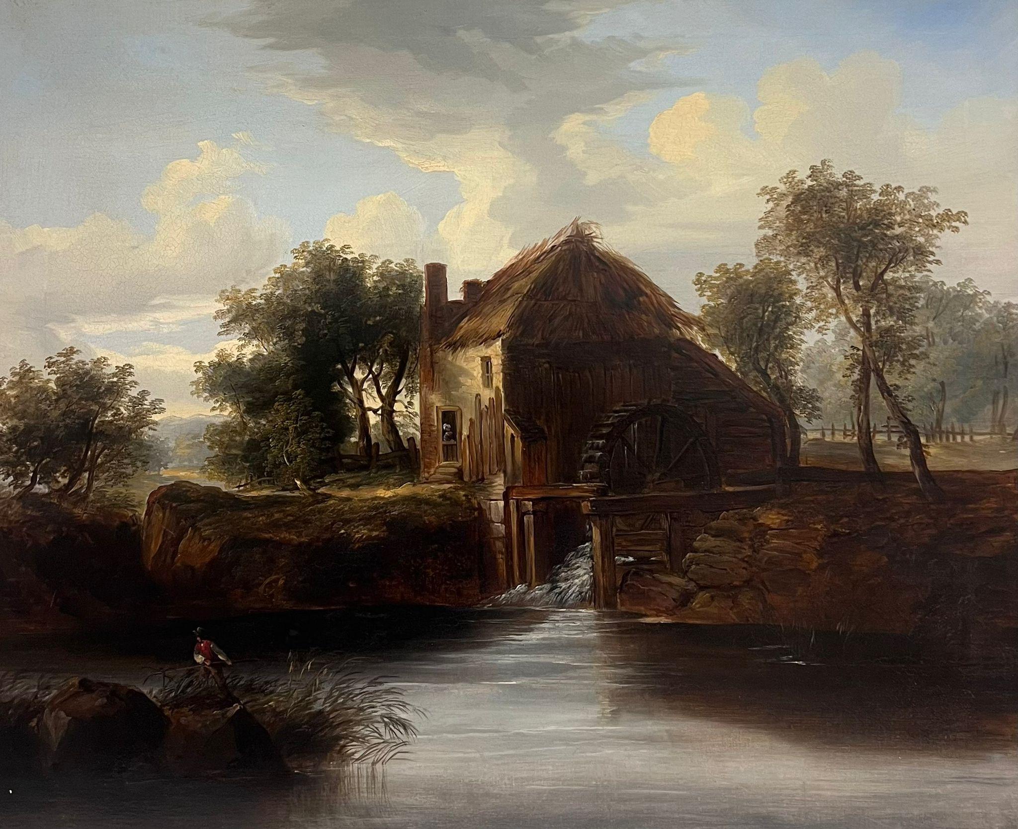 Peinture à l'huile anglaise du milieu du 19e siècle - Le vieil moulin à eau creusé - Painting de Caleb Robert Stanley