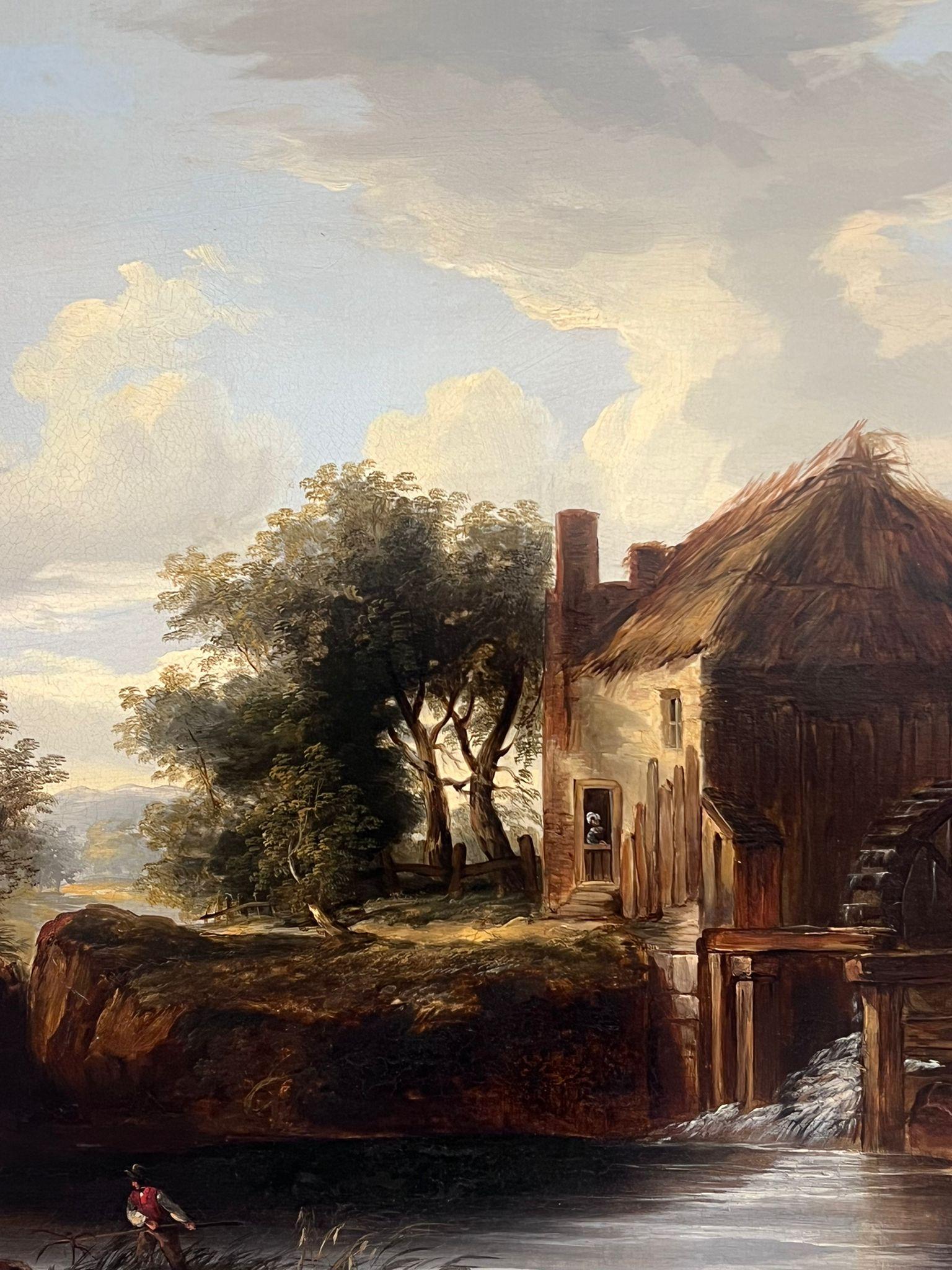 Mid 19th Century English Landscape Oil Painting The Old Thatched Water Mill 5