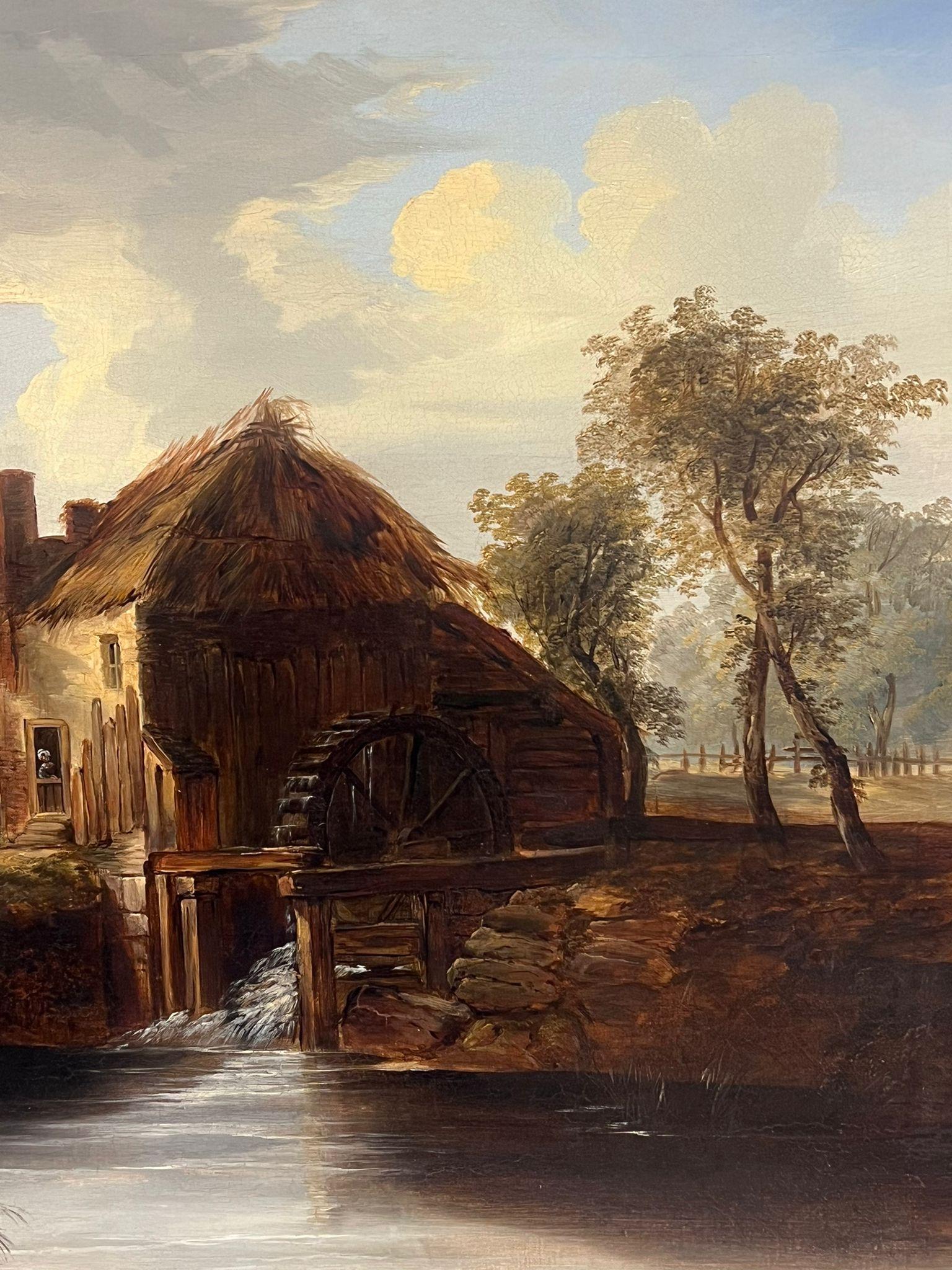 Mid 19th Century English Landscape Oil Painting The Old Thatched Water Mill 6