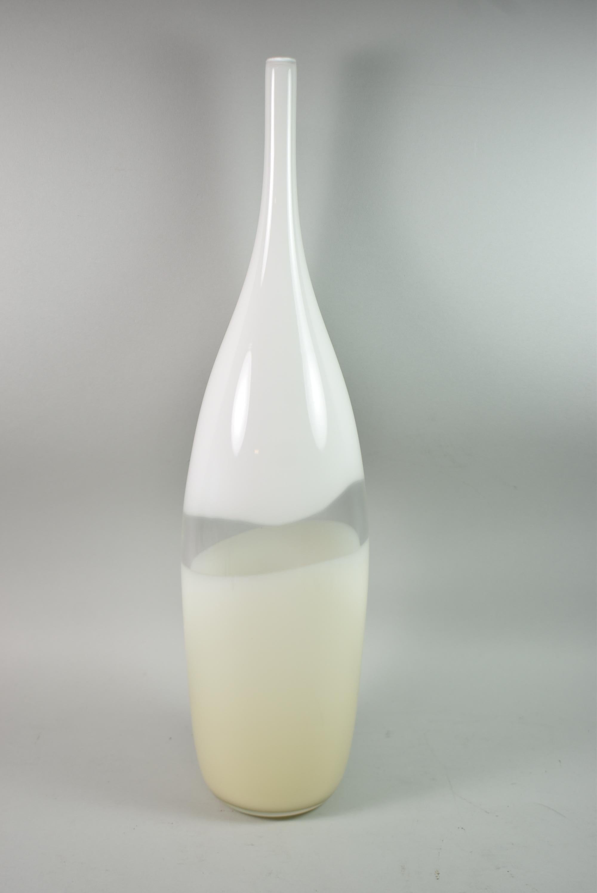 Caleb Siemon Murano style art glass vase in white, cream and clear glass. Very nice condition. Dimensions: 5