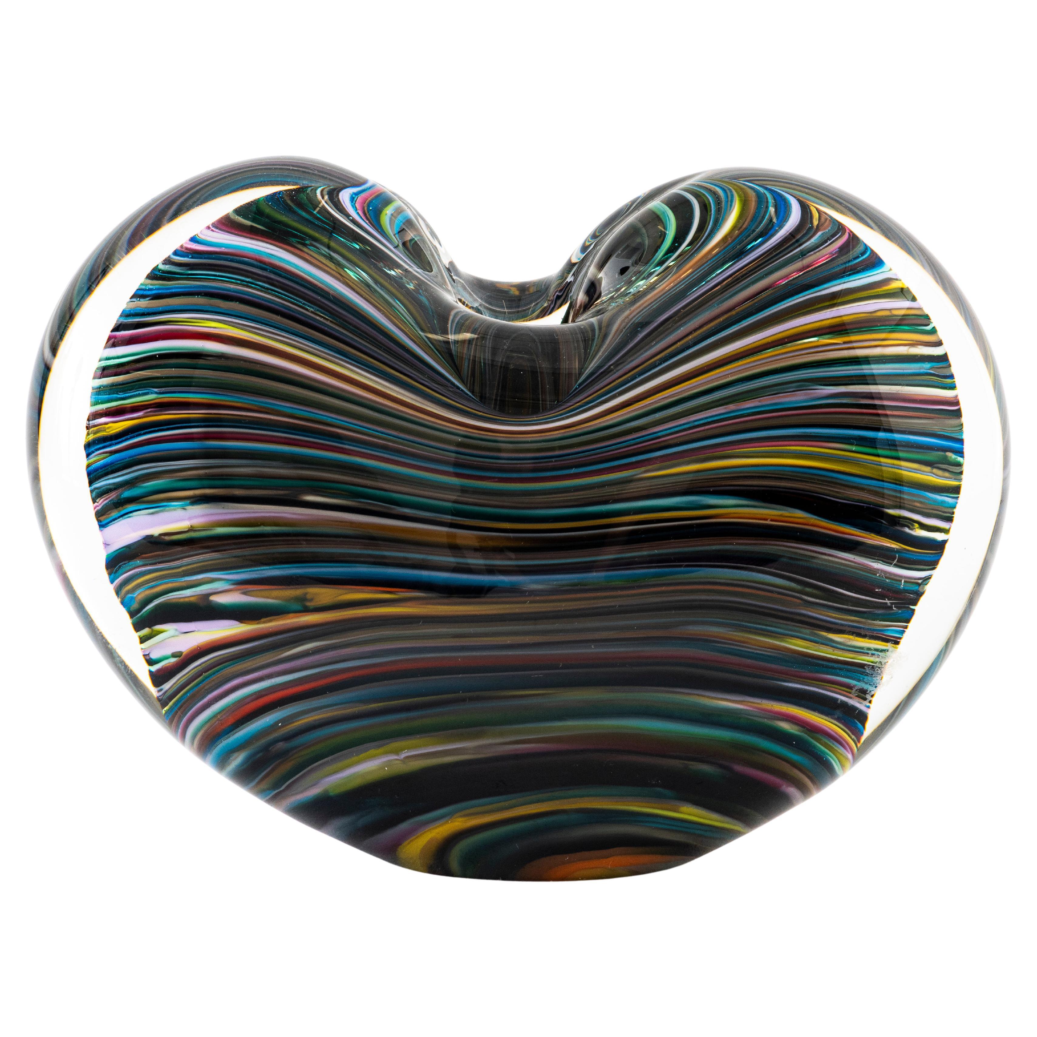 Caleb Siemon Hand-Blown Striped Heart Bud Vase For Sale