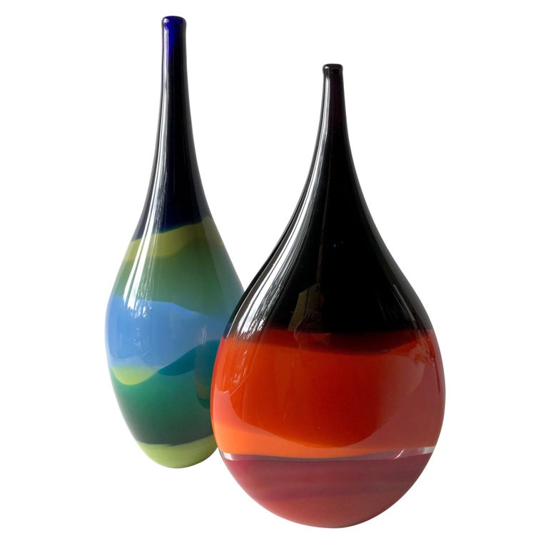 Caleb Siemon Pair of Hand Blown California Modern Glass Vases For Sale