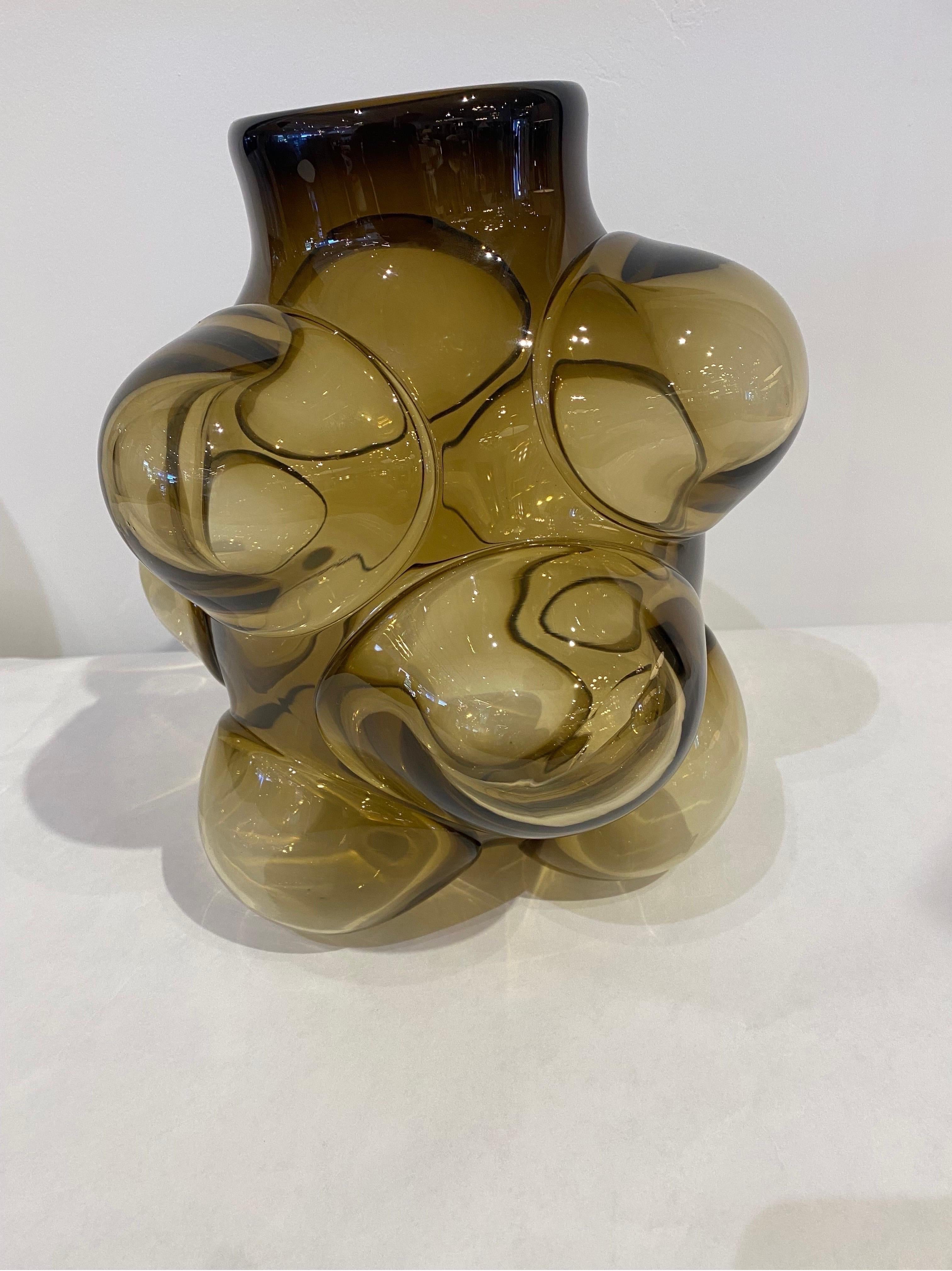 Modern Caleb Siemon Signed Amorphic Bubble Glass Vase
