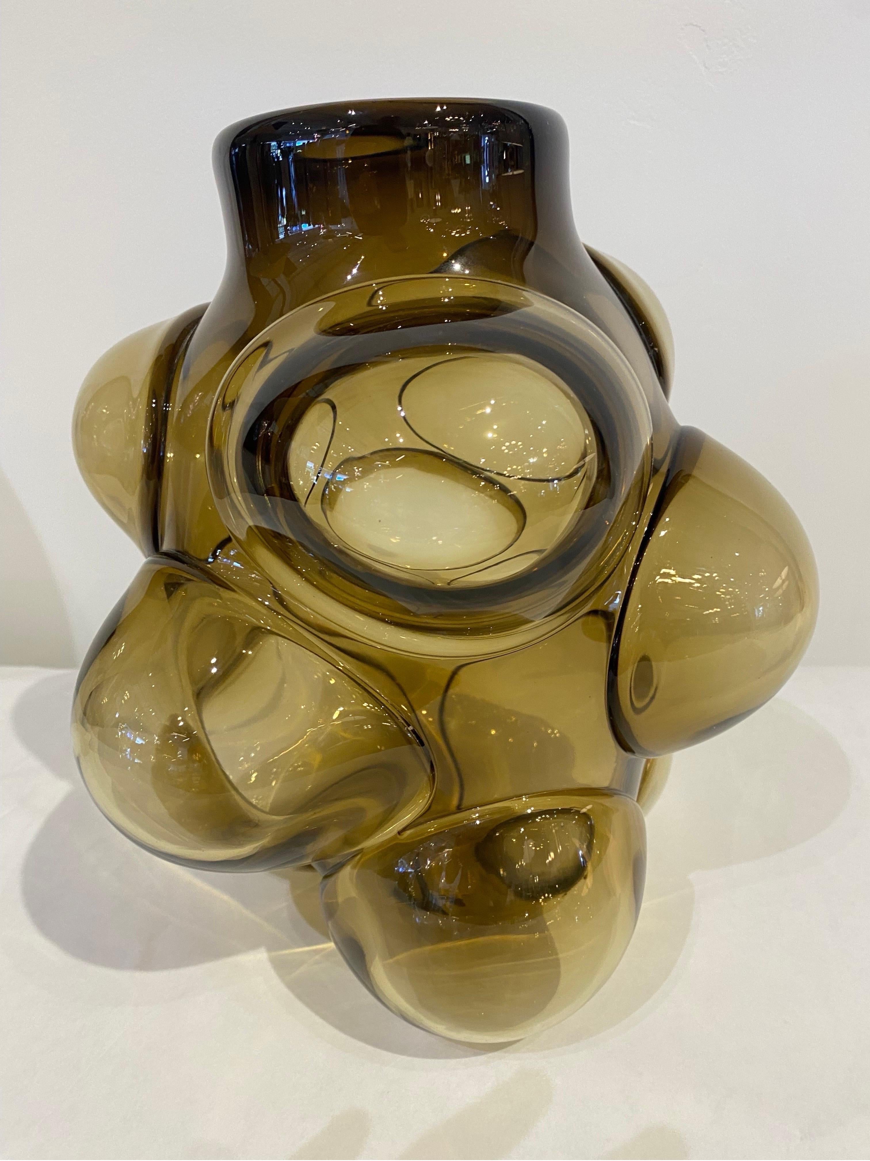 American Caleb Siemon Signed Amorphic Bubble Glass Vase