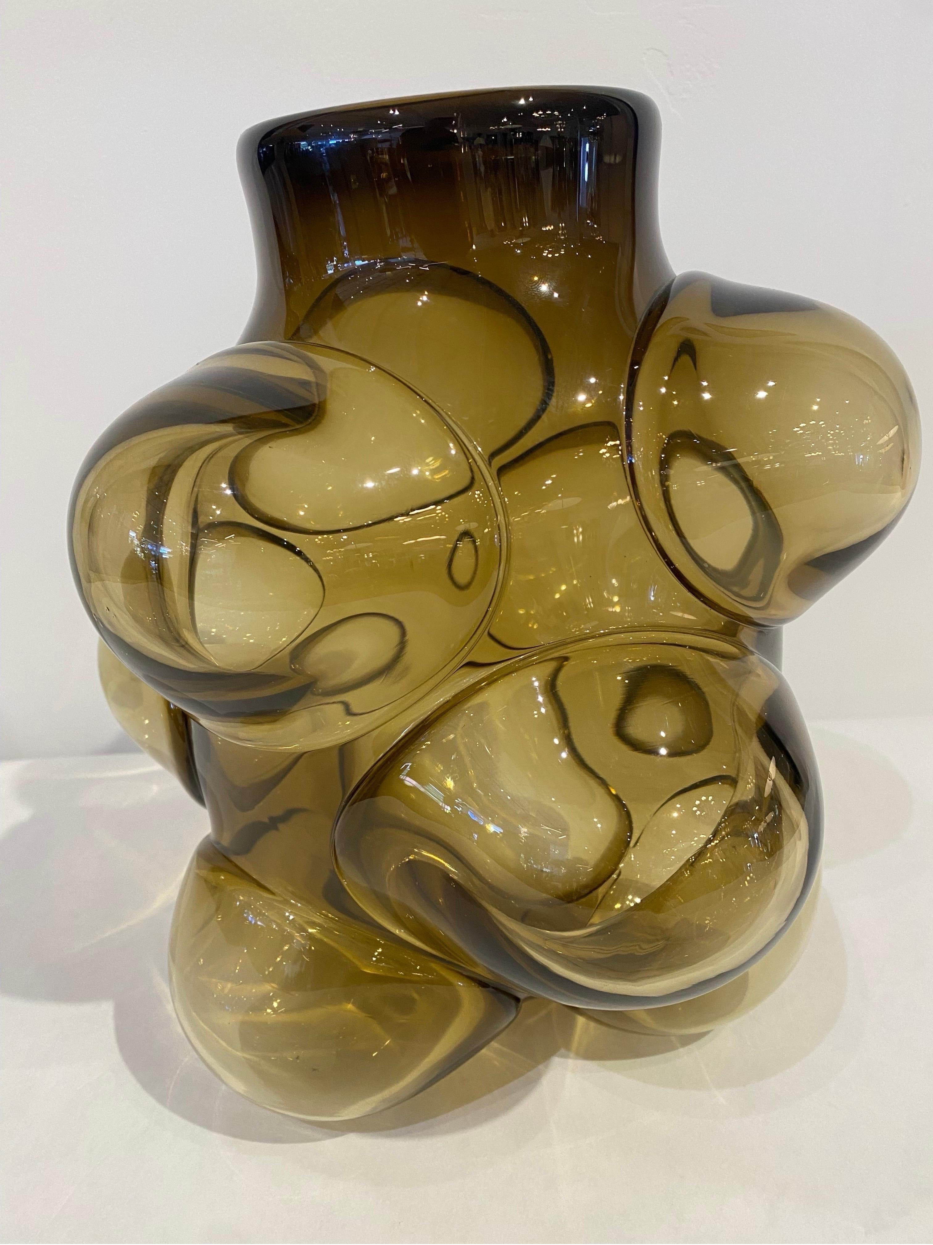 Caleb Siemon Signed Amorphic Bubble Glass Vase In Good Condition In North Miami, FL