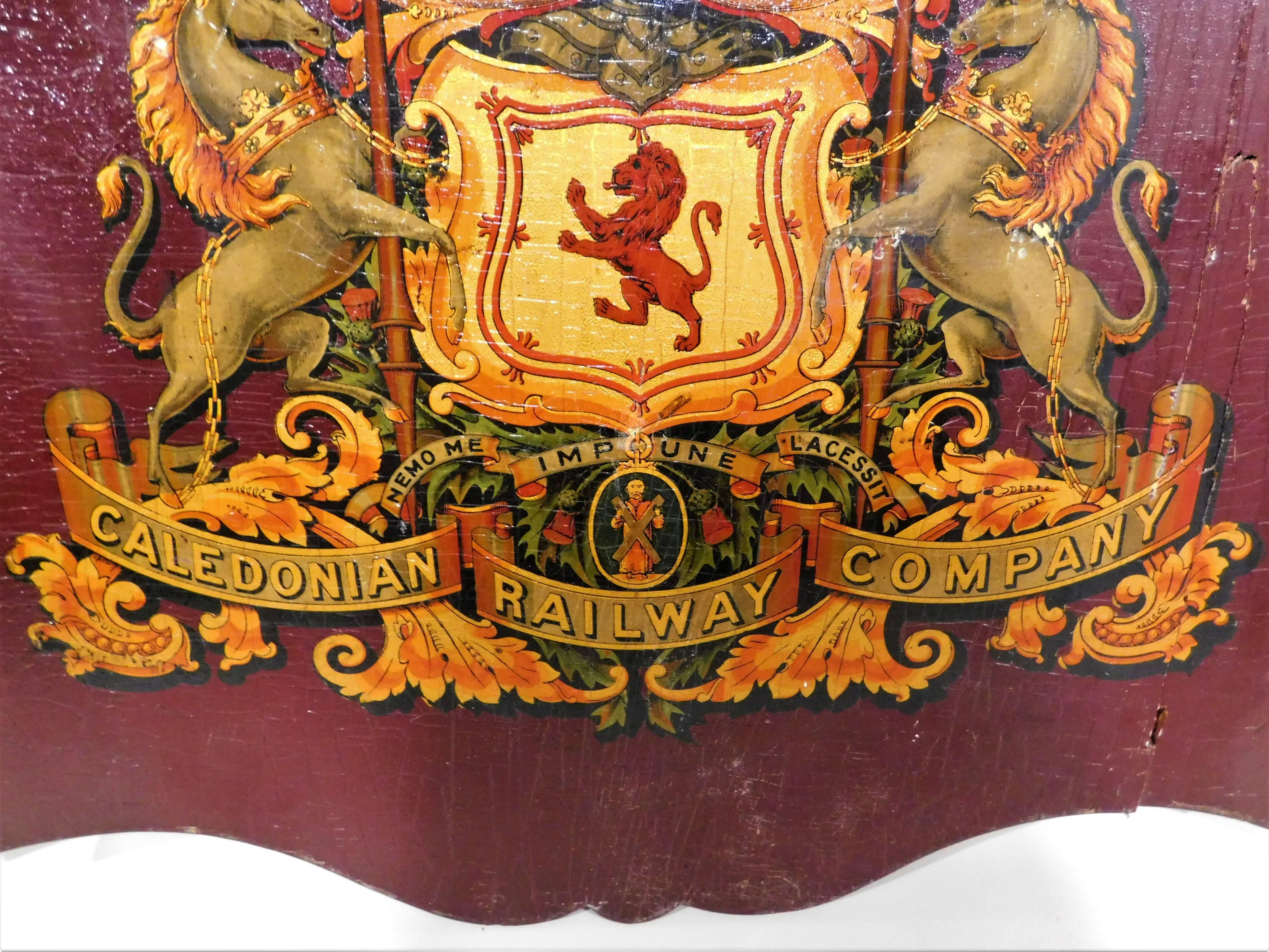 Victorian Caledonian Railway Company Coat of Arms on a Wooden Shield 19th Century Sign
