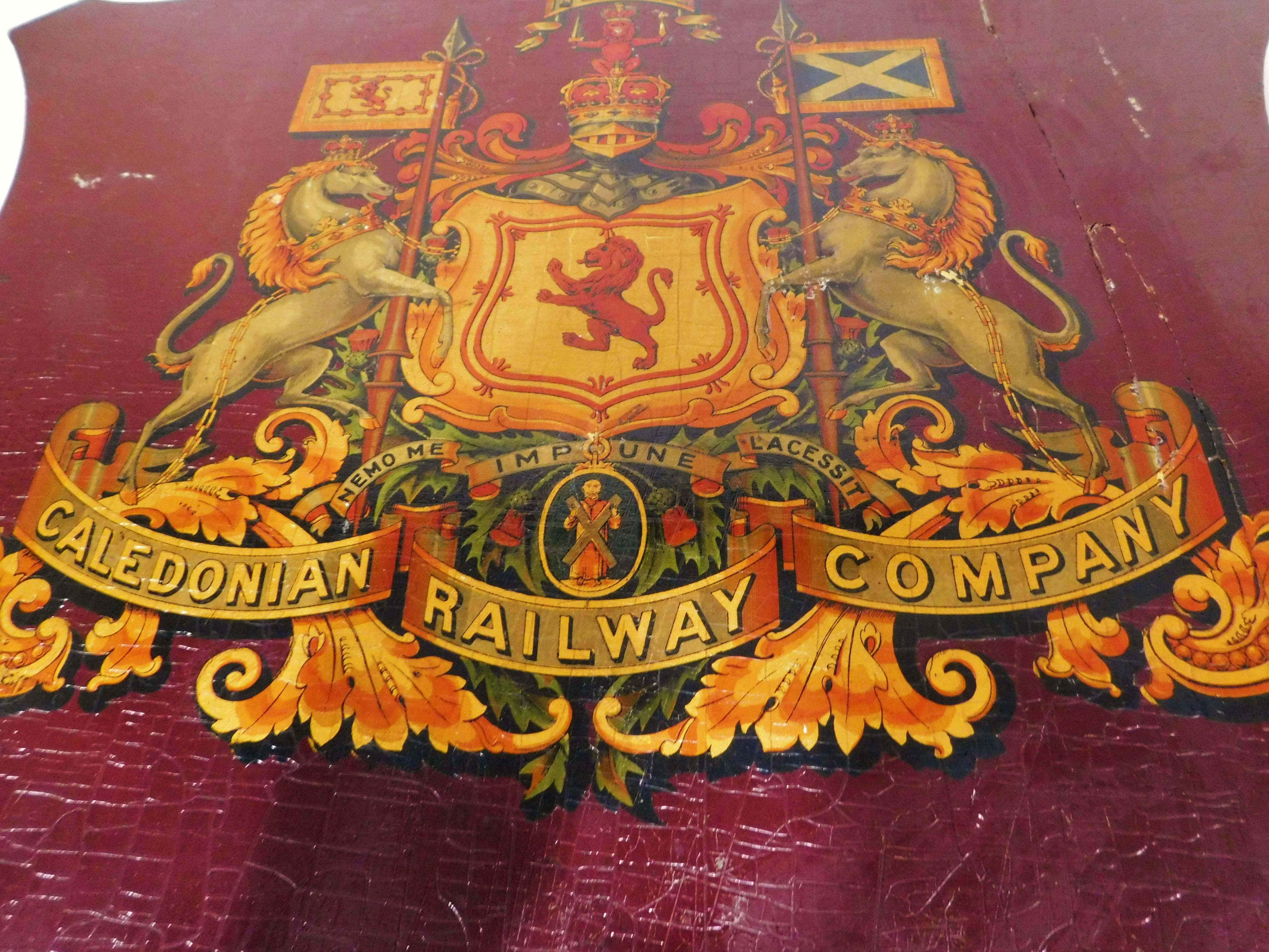 Scottish Caledonian Railway Company Coat of Arms on a Wooden Shield 19th Century Sign