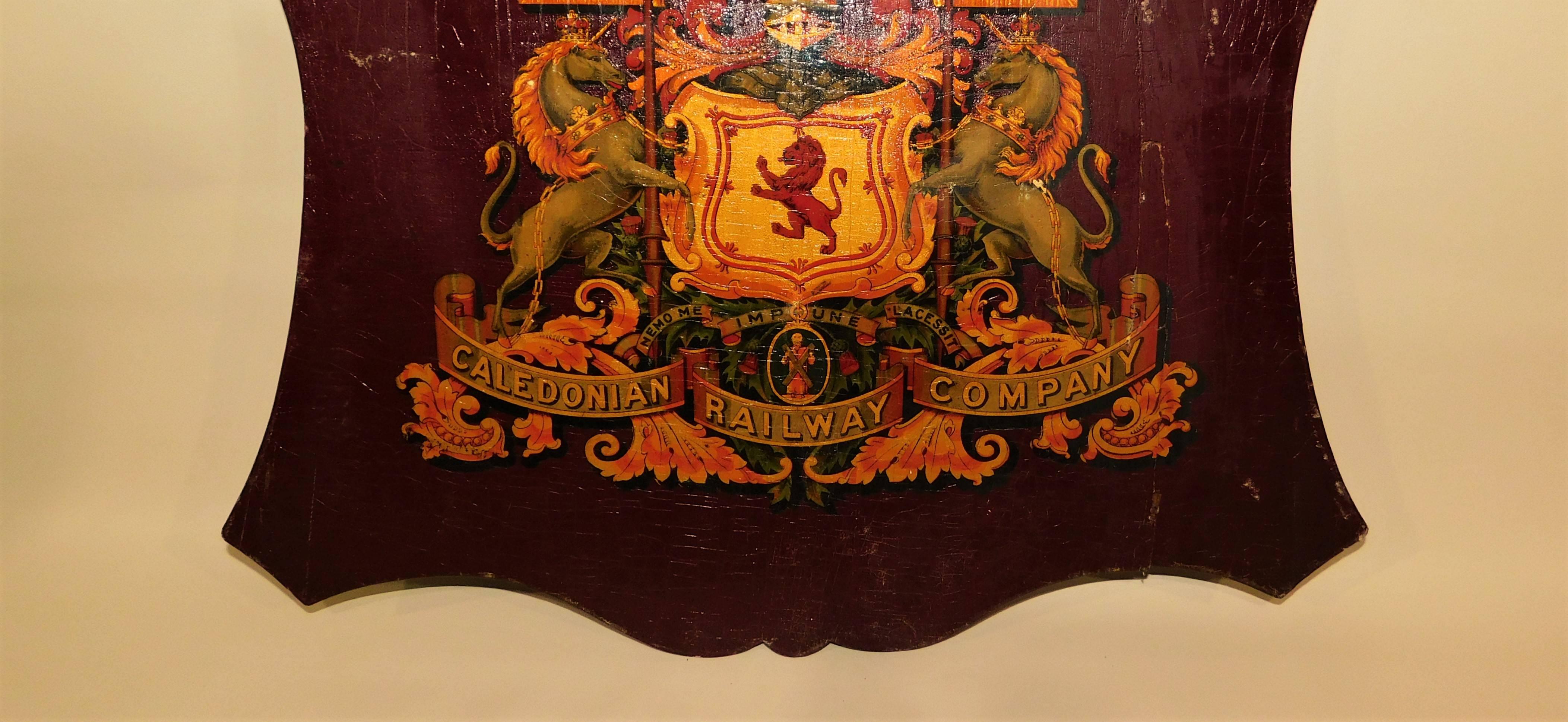 Caledonian Railway Company Coat of Arms on a Wooden Shield 19th Century Sign 2