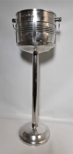 Seau à vin et support en métal argenté italien Calegaro