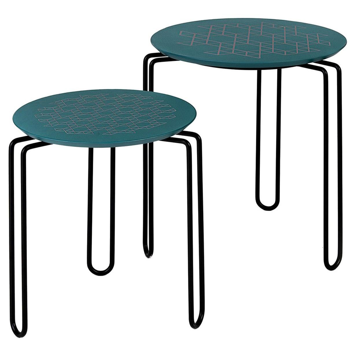 Caleido Set of 2 Green and Black Side Tables
