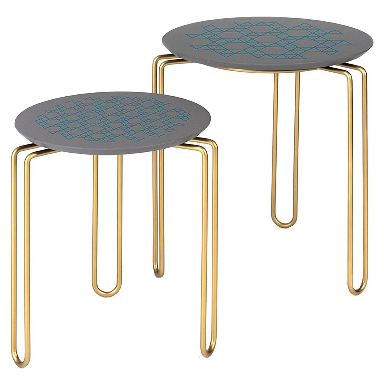 Caleido Set of Two Gray and Brass Side Tables