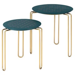 Caleido Set of Two Green and Brass Side Tables