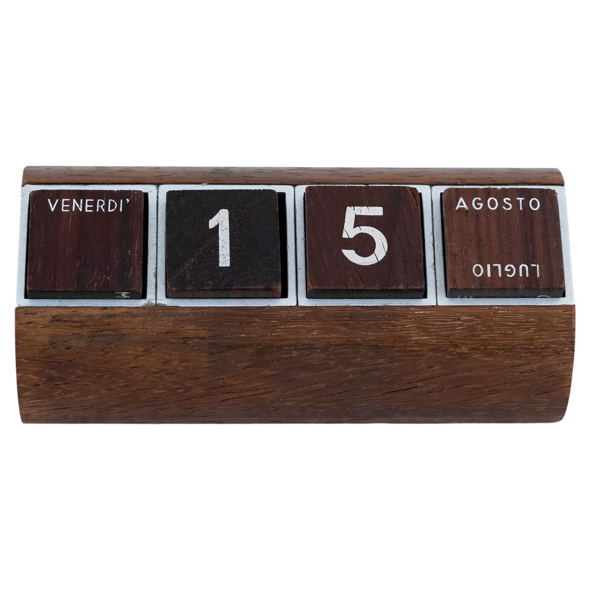 Ewiger Kalender aus Holz und Aluminium, 1970er Jahre