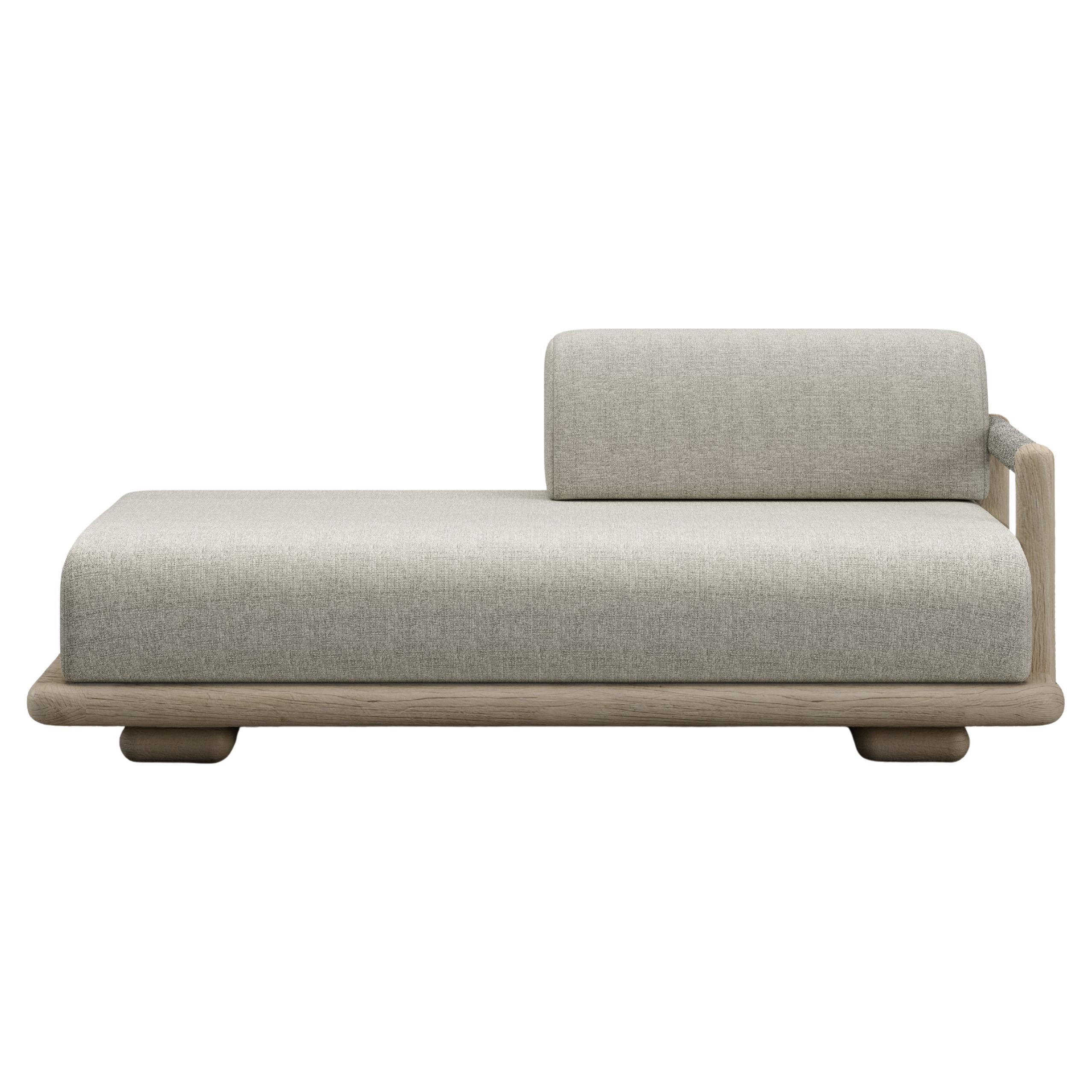 Caleo-Ash Teak, Rope And Ethereal Fabric Half Backrest Modular Sofa by SNOC