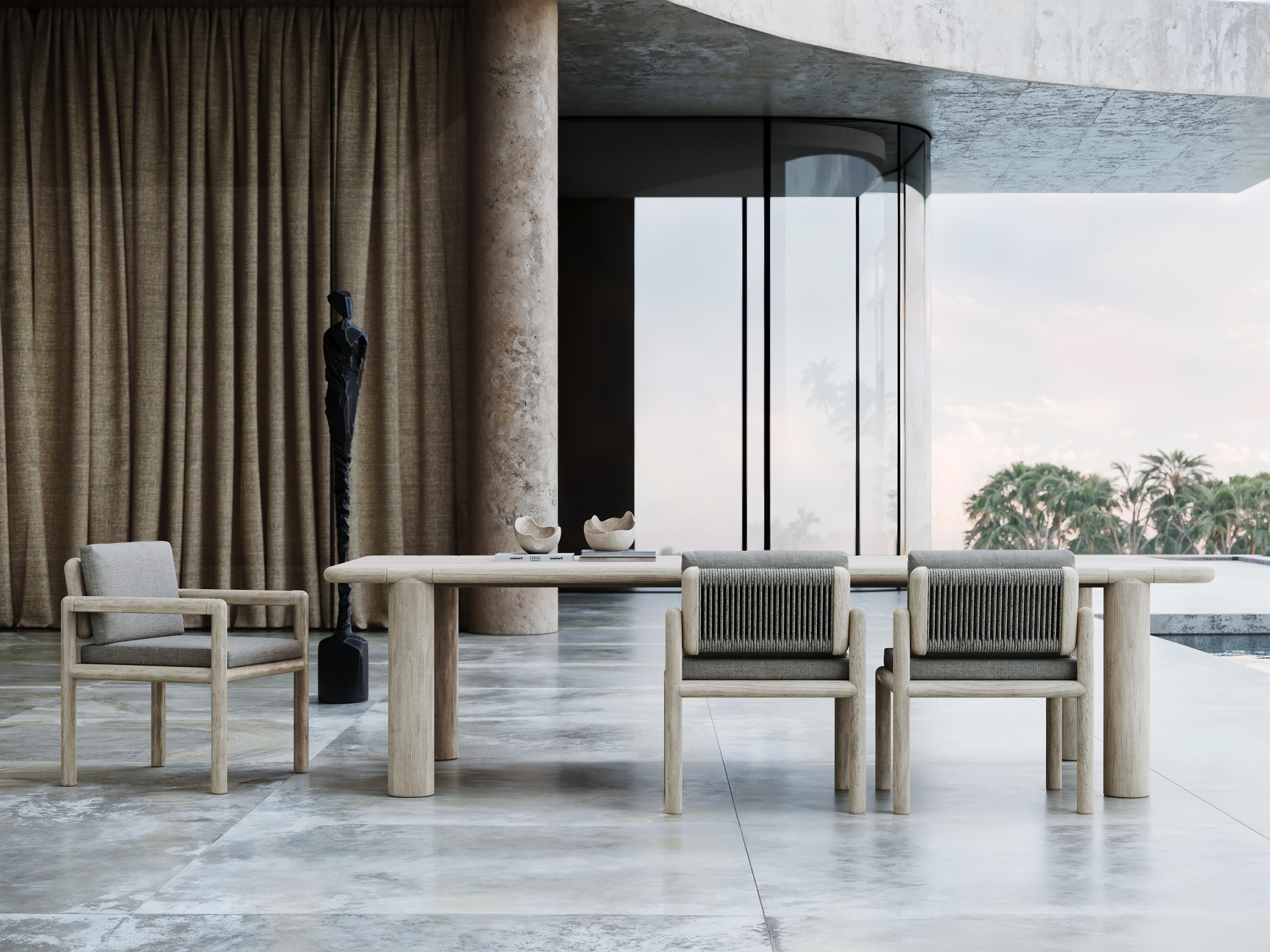 Post-Modern Caleo-Ash Teak Wood Frame, Rope And Ethereal Fabric Dining Chair by SNOC For Sale