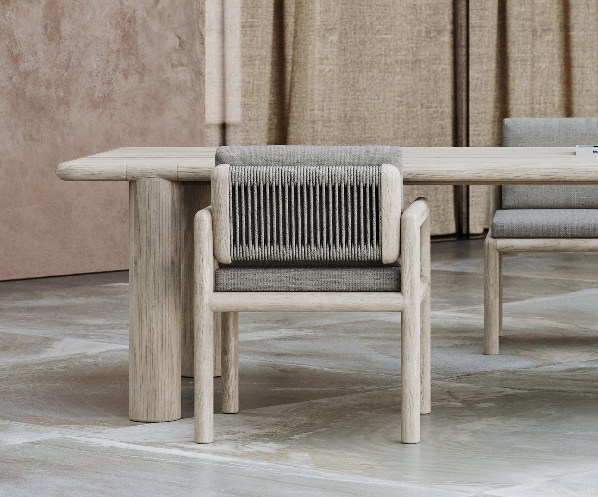 Other Caleo-Ash Teak Wood Frame, Rope And Ethereal Fabric Dining Chair by SNOC For Sale