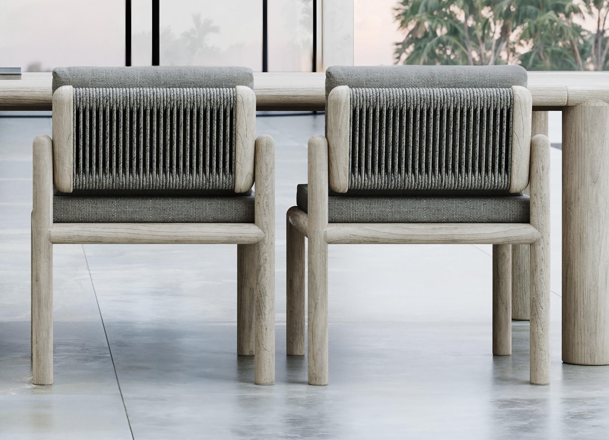 Caleo-Ash Teak Wood Frame, Rope And Ethereal Fabric Dining Chair by SNOC In New Condition For Sale In Geneve, CH