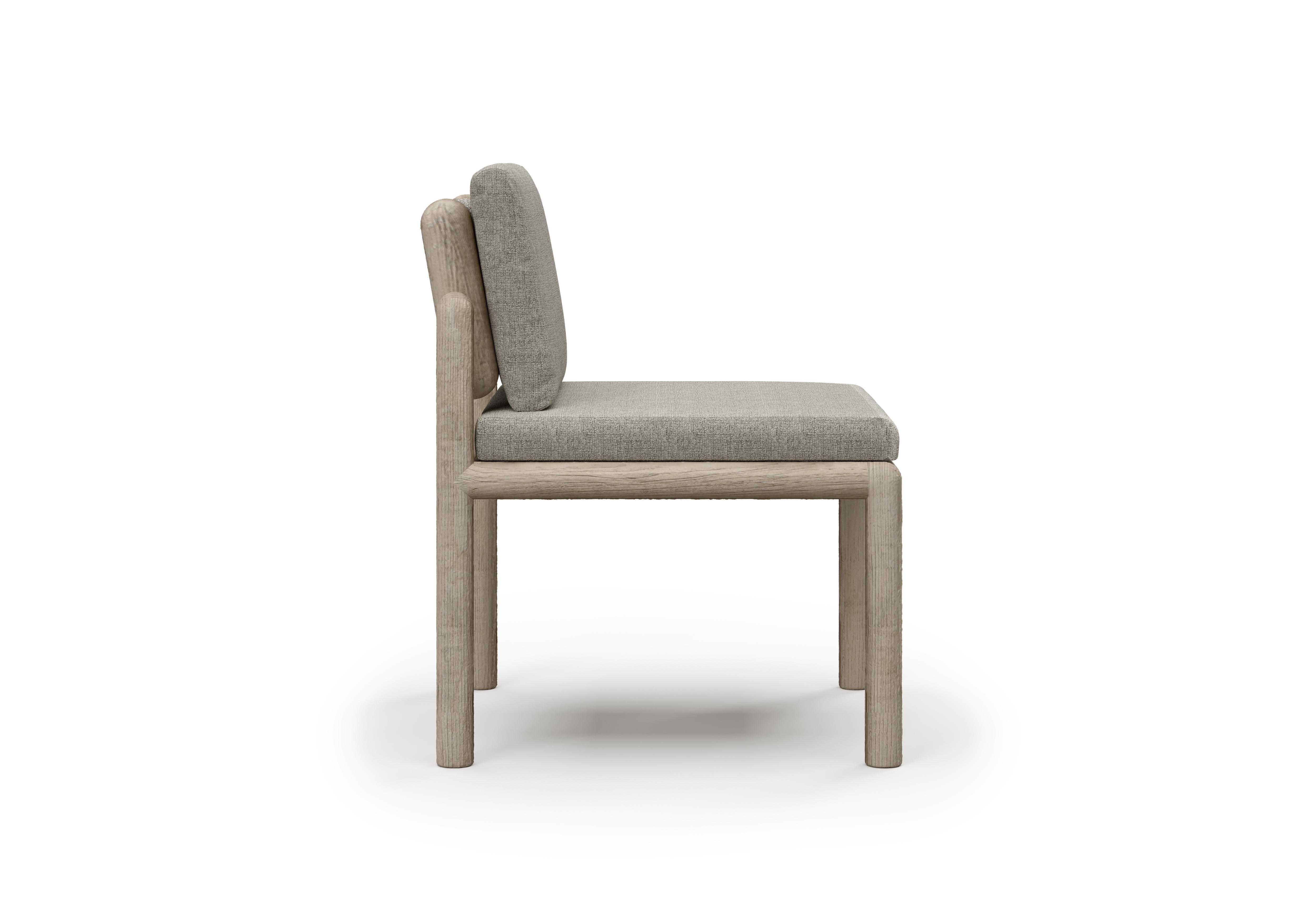 Contemporary Caleo-Ash Teak Wood Frame, Rope And Ethereal Fabric Dining Chair by SNOC For Sale