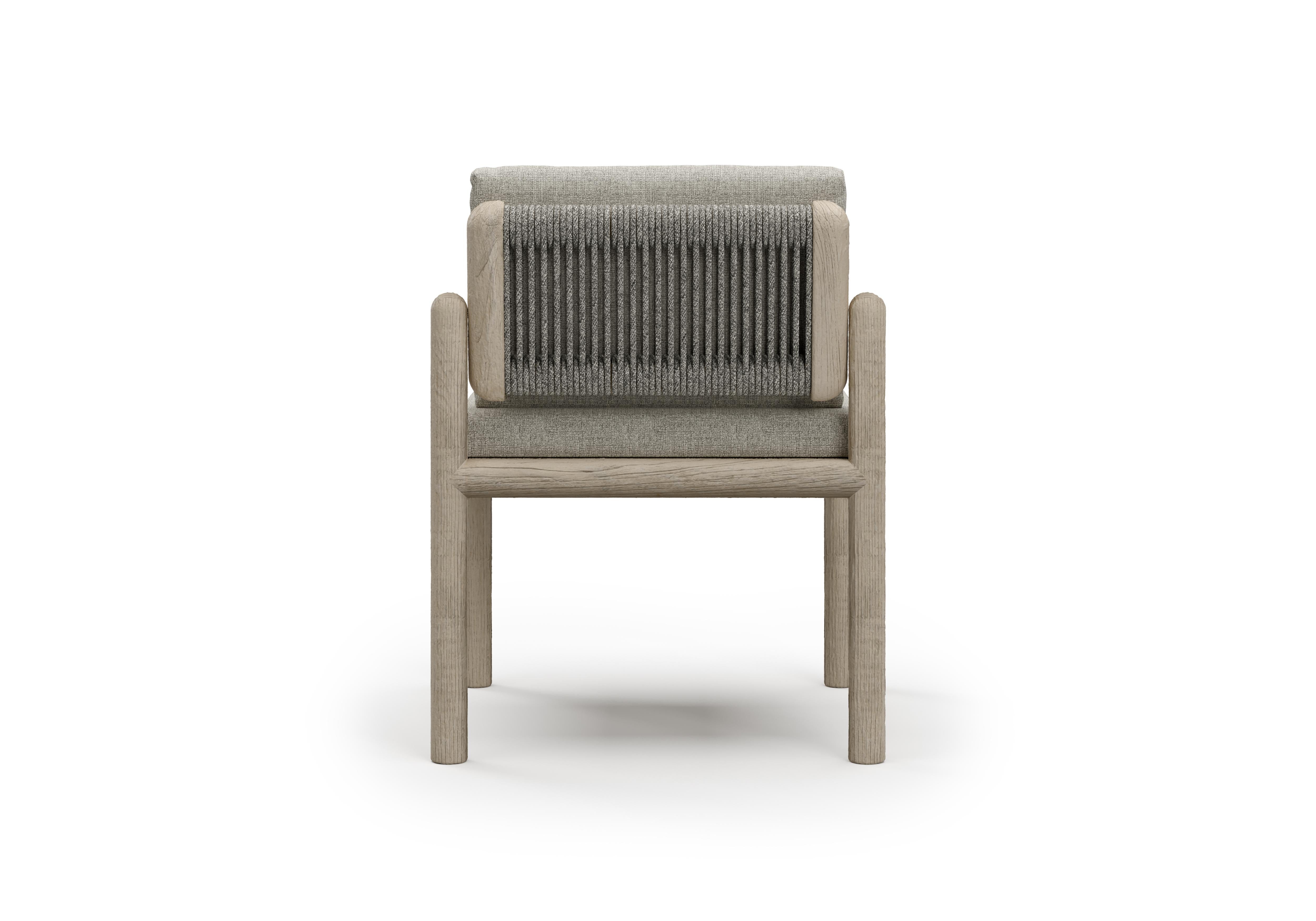 Caleo-Ash Teak Wood Frame, Rope And Ethereal Fabric Dining Chair by SNOC For Sale 1