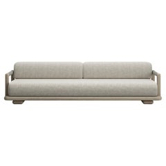 Caleo-Ash Teak Wood Frame, Rope And Ethereal Fabric Three-Seater Sofa by SNOC