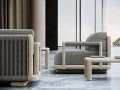 Caleo-Ash Teak Wood Frame, Rope And Ethereal Fabric Upholstery Armchair by SNOC