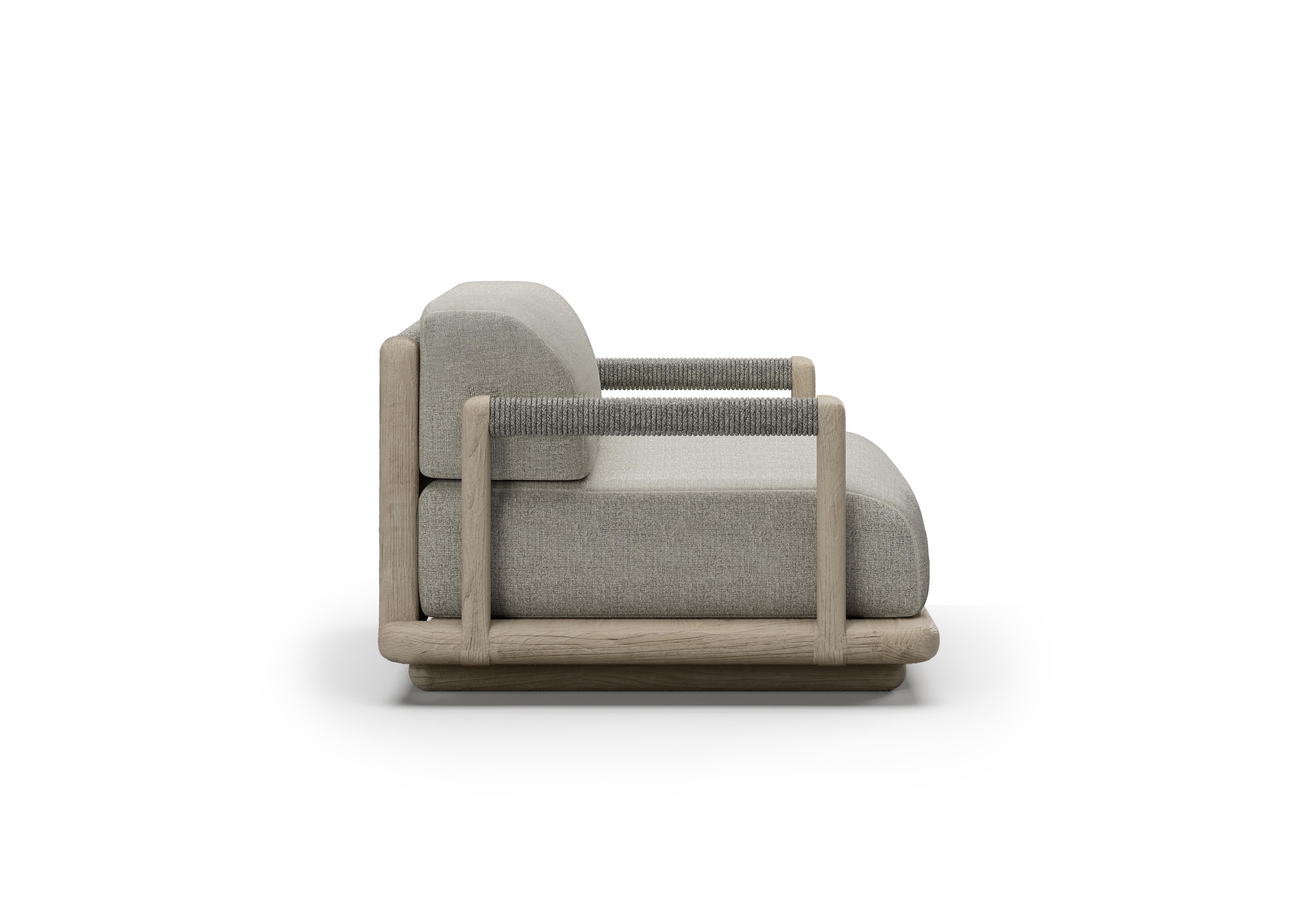 Caleo-Ash Teak Wood Frame, Rope And Ethereal Fabric Upholstery Armchair by SNOC For Sale 1
