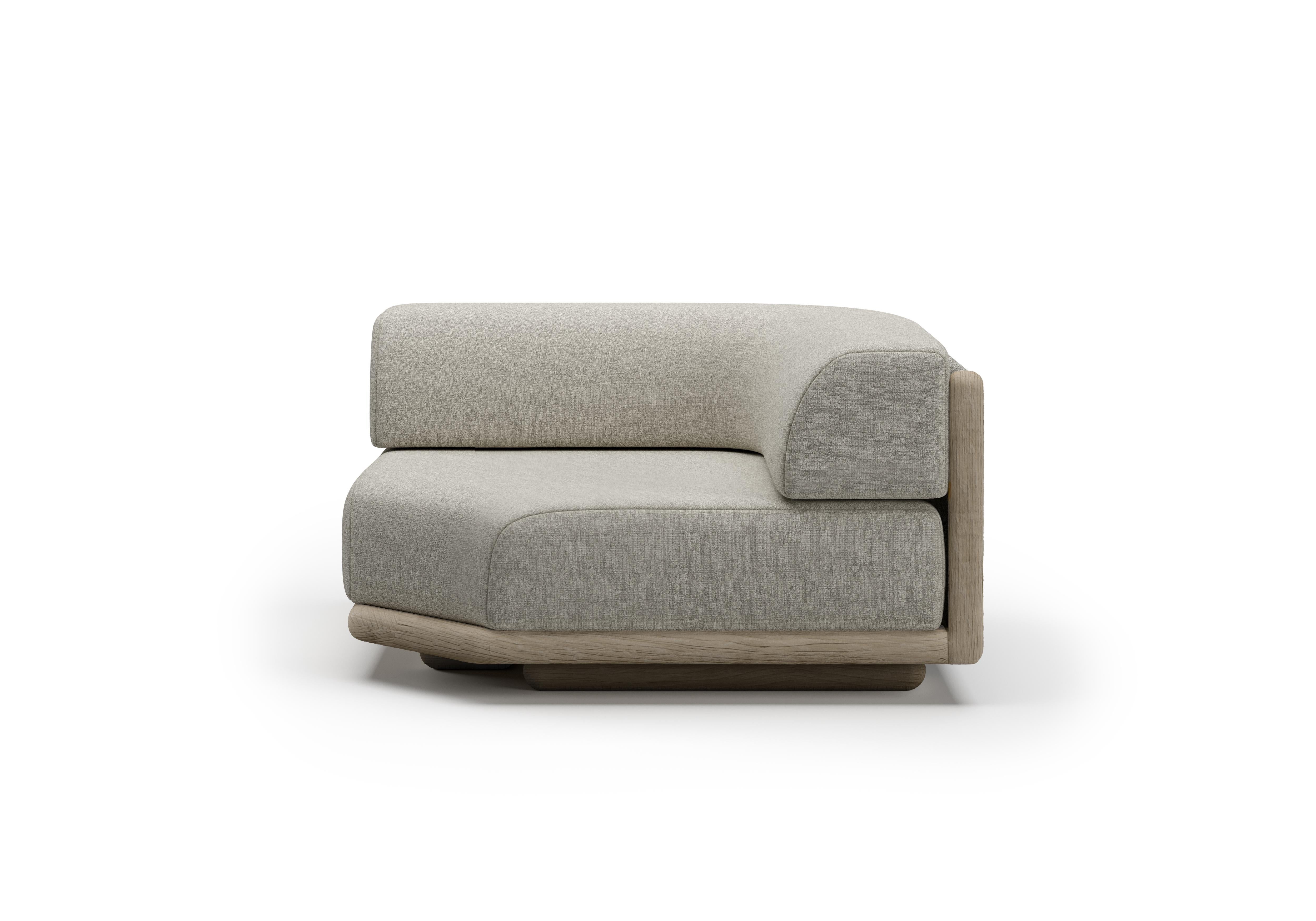 Caleo-Ash Teak Wood, Rope And Ethereal Fabric Corner Modular Sofa by SNOC For Sale 1