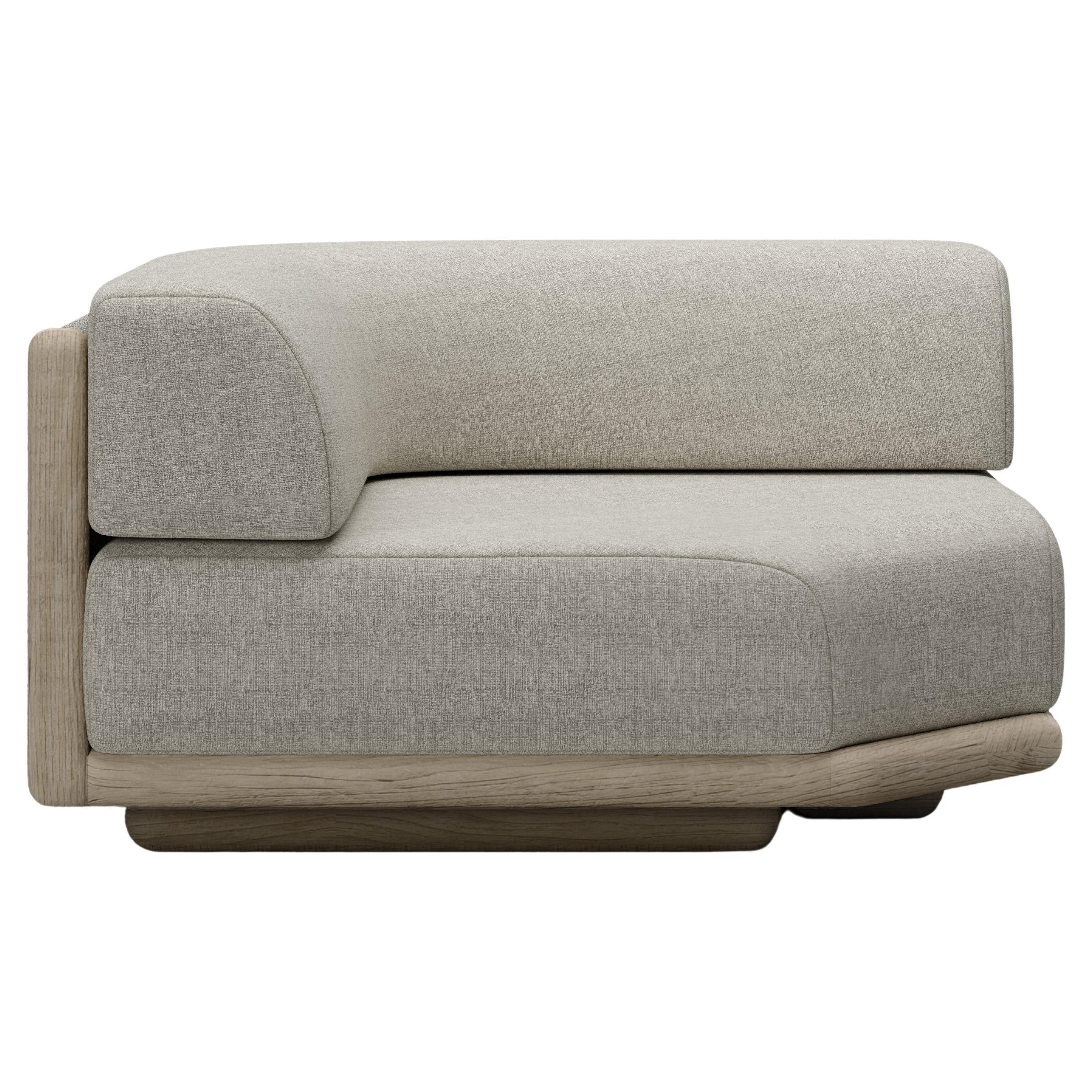 Caleo-Ash Teak Wood, Rope And Ethereal Fabric Corner Modular Sofa by SNOC