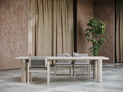 Caleo-Ash Teak Wood, Rope And Ethereal Fabric Dining Chair With Armrests by SNOC