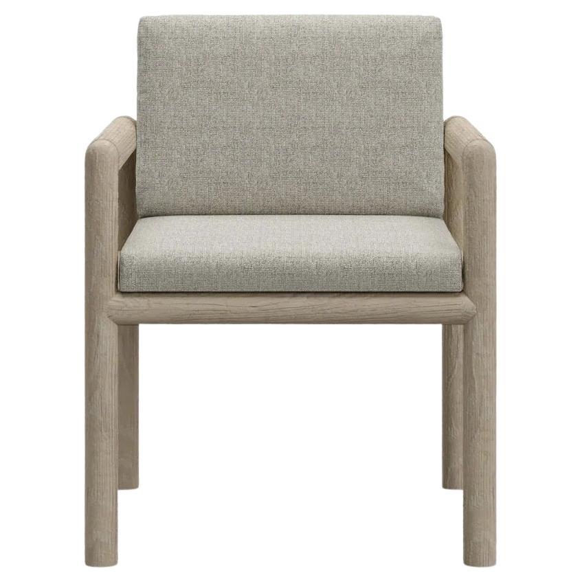 Caleo-Ash Teak Wood, Rope And Ethereal Fabric Dining Chair With Armrests by SNOC