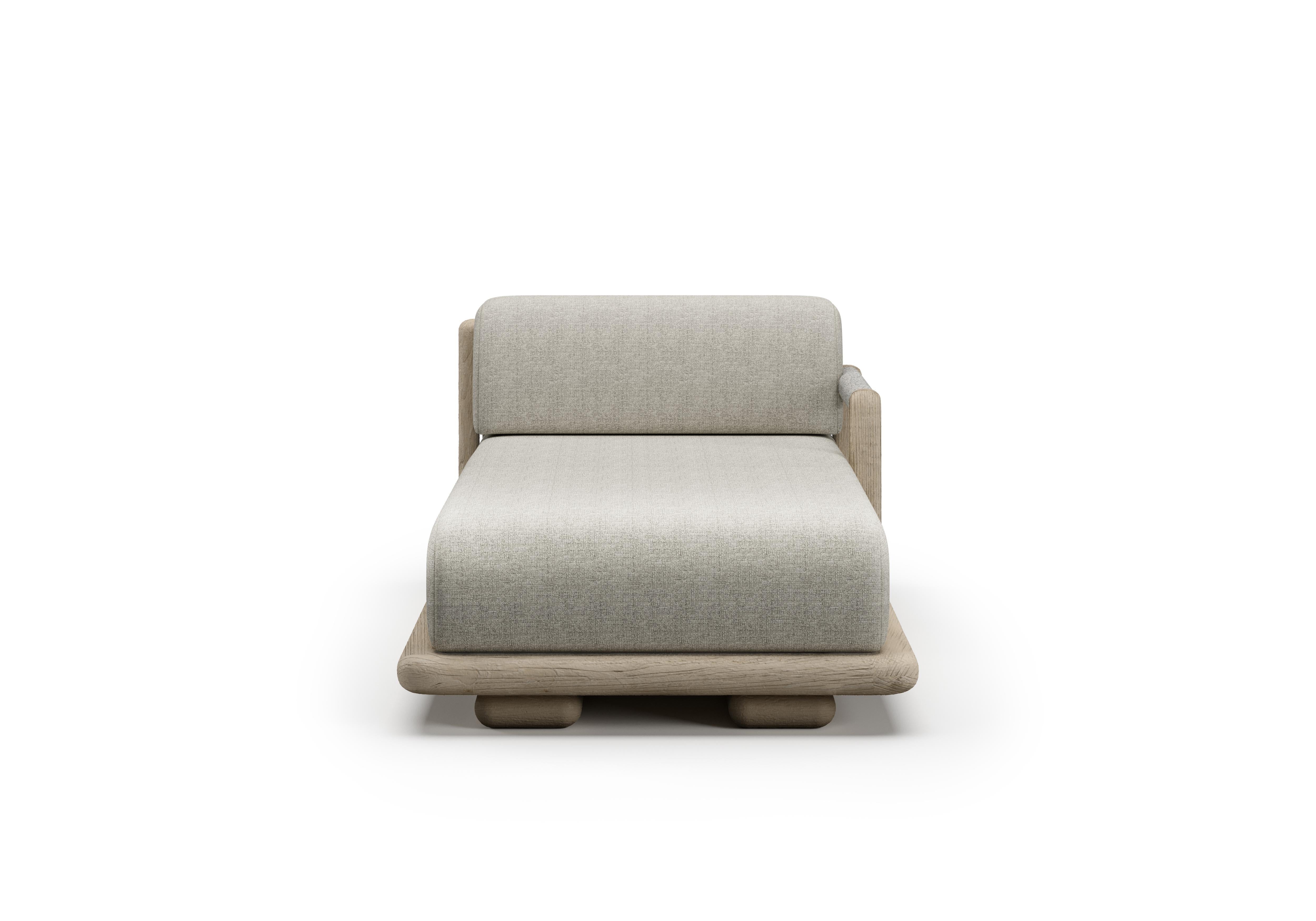 Tissu Caleo-Ash Teak Wood, Rope And Ethereal Fabric Right Modular Daybed by SNOC en vente