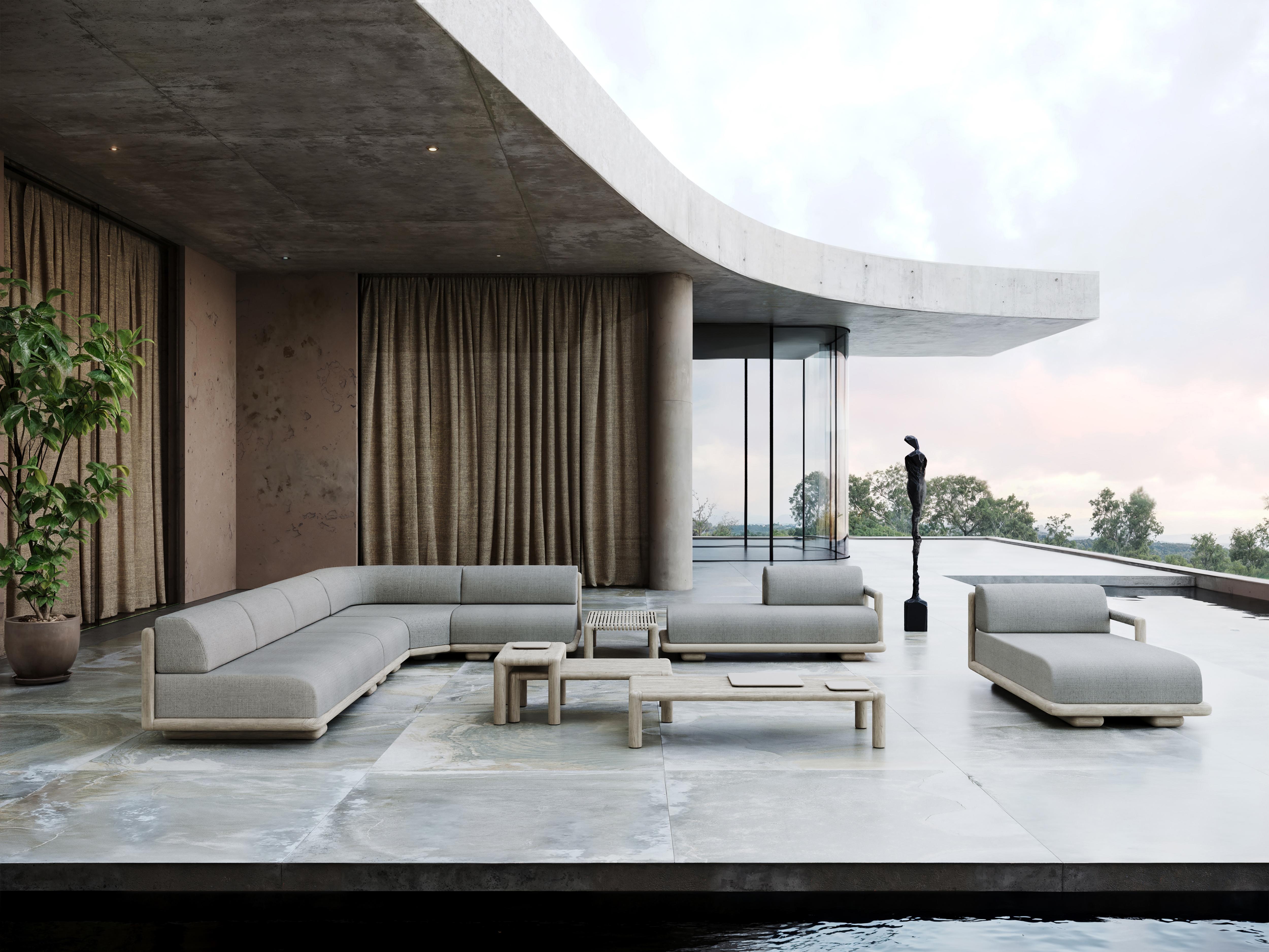 Turkish Caleo-Ash Teak Wood, Rope And Ethereal Fabric Two-Seater Modular Sofa by SNOC For Sale