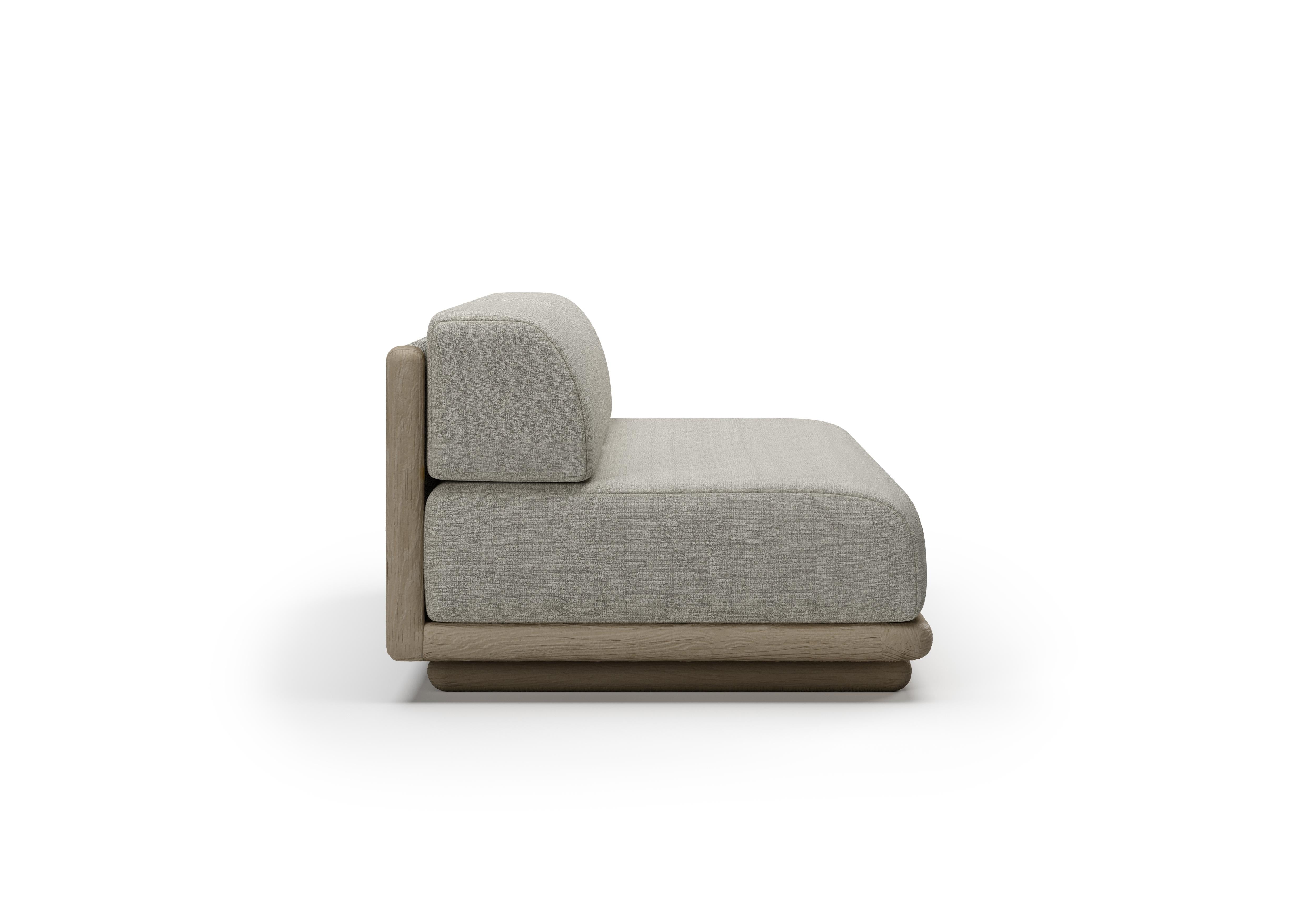 Caleo-Ash Teak Wood, Rope And Ethereal Fabric Two-Seater Modular Sofa by SNOC For Sale 1