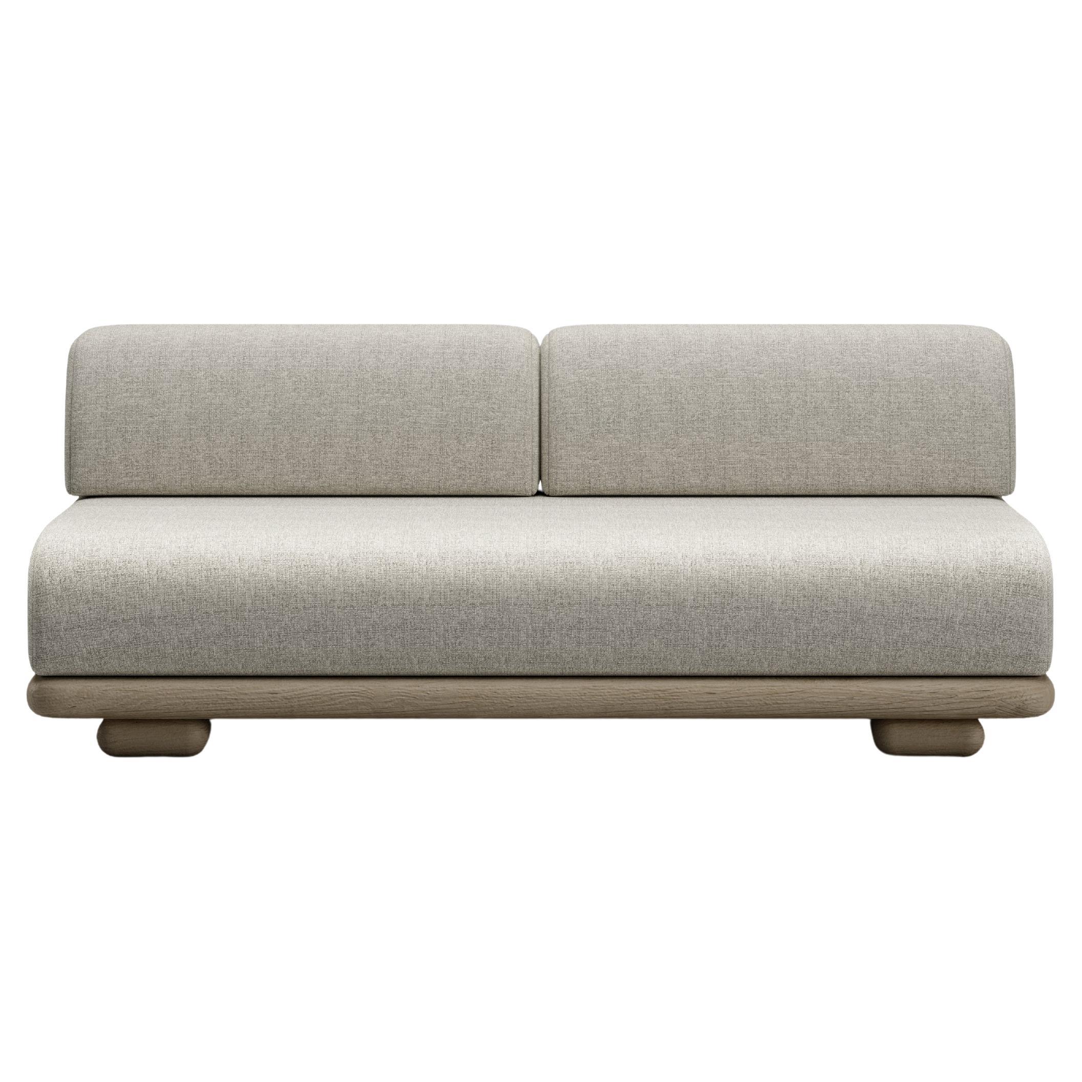 Caleo-Ash Teak Wood, Rope And Ethereal Fabric Two-Seater Modular Sofa by SNOC