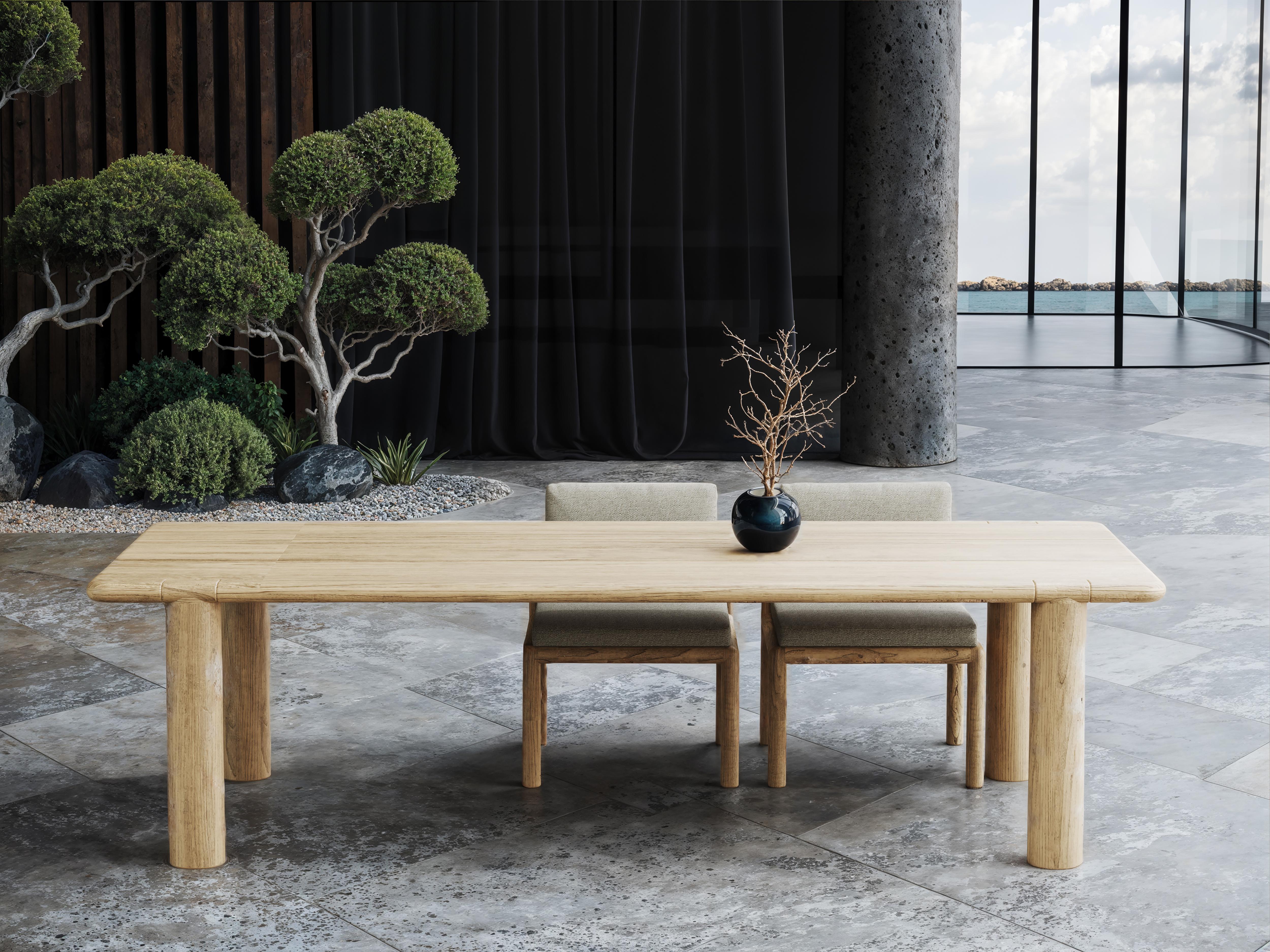 Caleo-Natural FSC Teak Wood Frame Dining Room Table by SNOC
Dimensions: D 115 x W 275 x H 74 cm. 
Materials: Teak wood.

The Caleo Collection embodies understated luxury, blending contemporary form with timeless materials. Designed for both outdoor