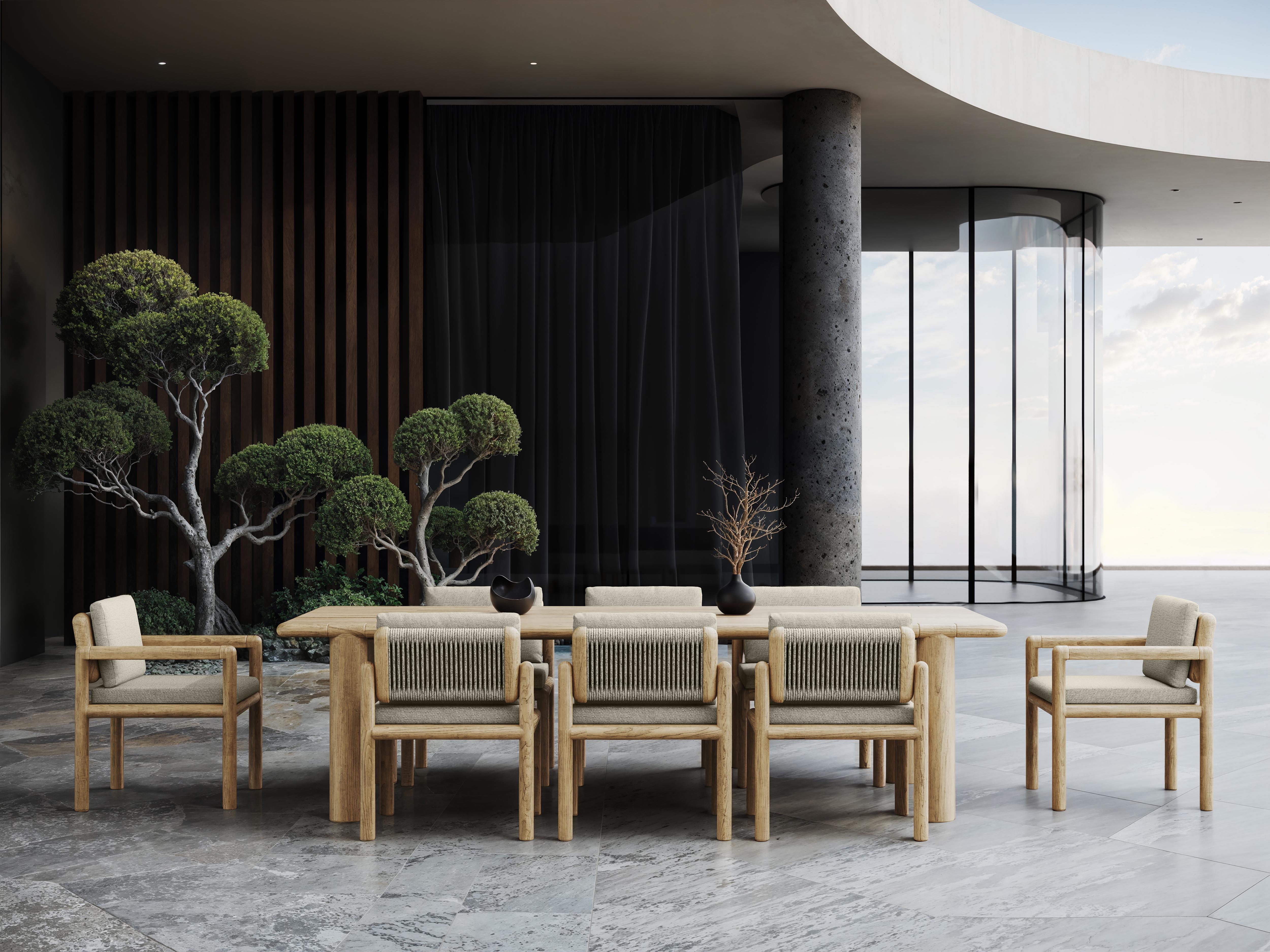 Contemporary Caleo-Natural FSC Teak Wood Frame Dining Room Table by SNOC For Sale
