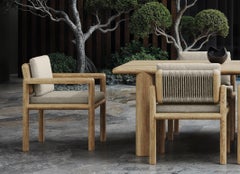 Caleo-Natural Teak, Rope And Ethereal Fabric Dining Chair With Armrests by SNOC